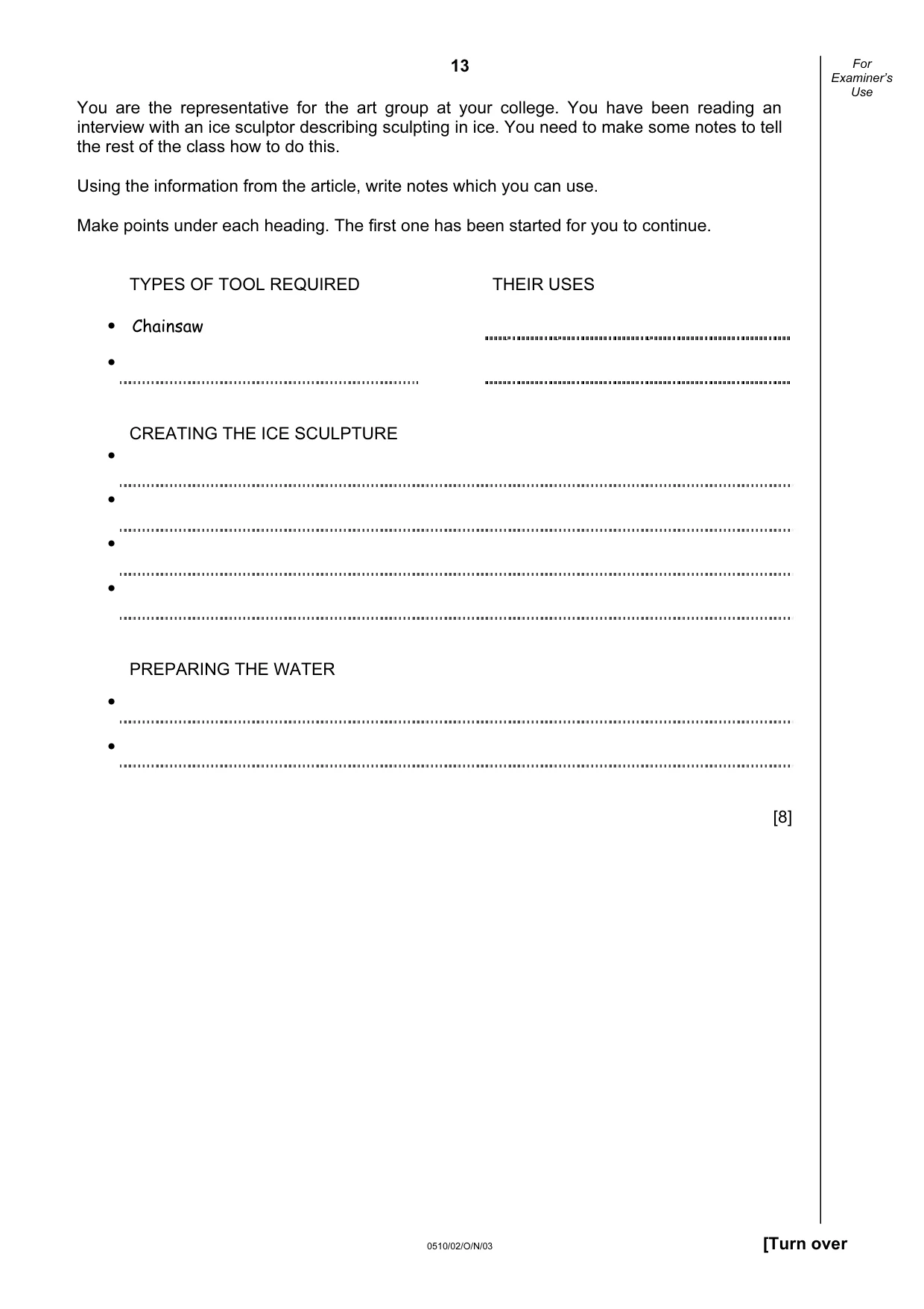 Cambridge IGCSE English - Second Language (oral endorsement) 0510 2003 Oct/Nov Paper 2 · Variant 1 question paper, page 13 of 20