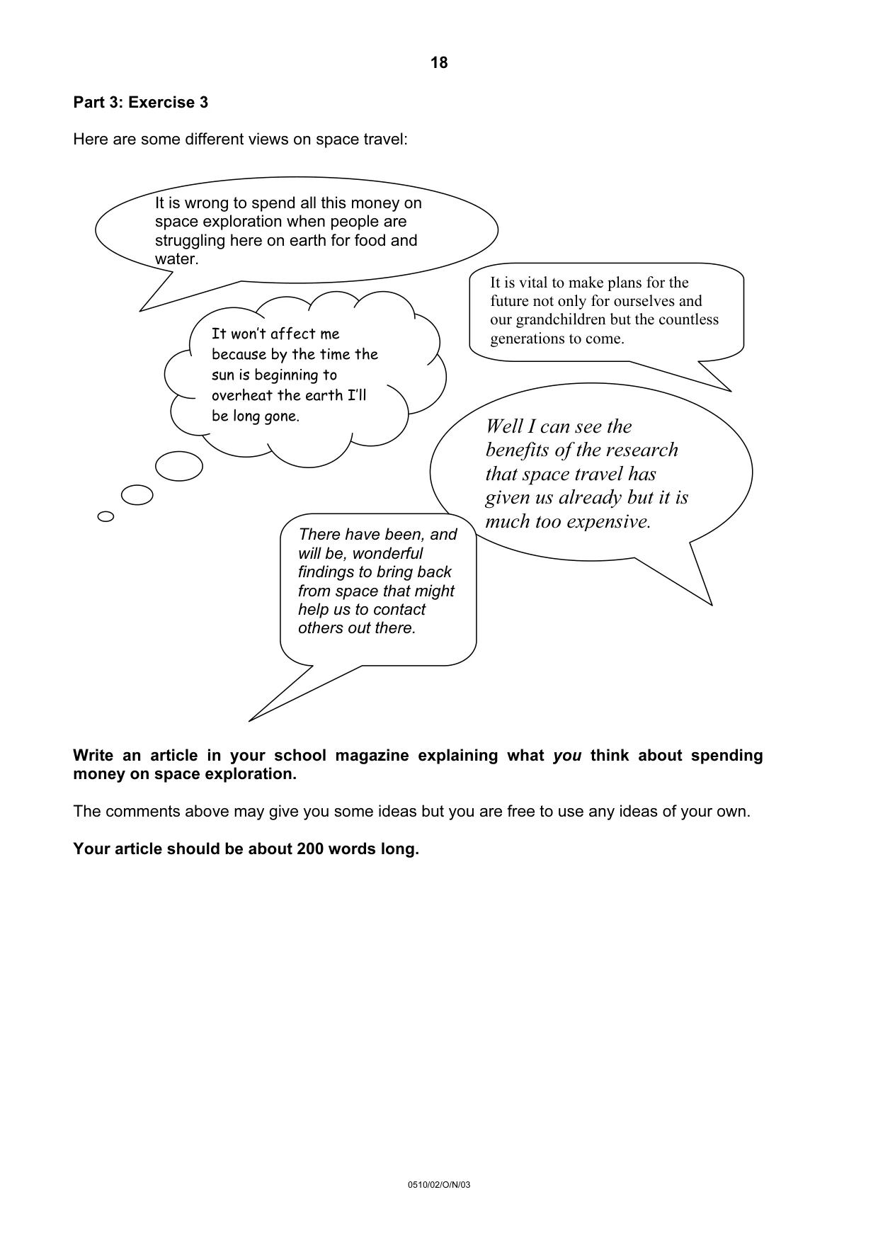 Cambridge IGCSE English - Second Language (oral endorsement) 0510 2003 Oct/Nov Paper 2 · Variant 1 question paper, page 18 of 20