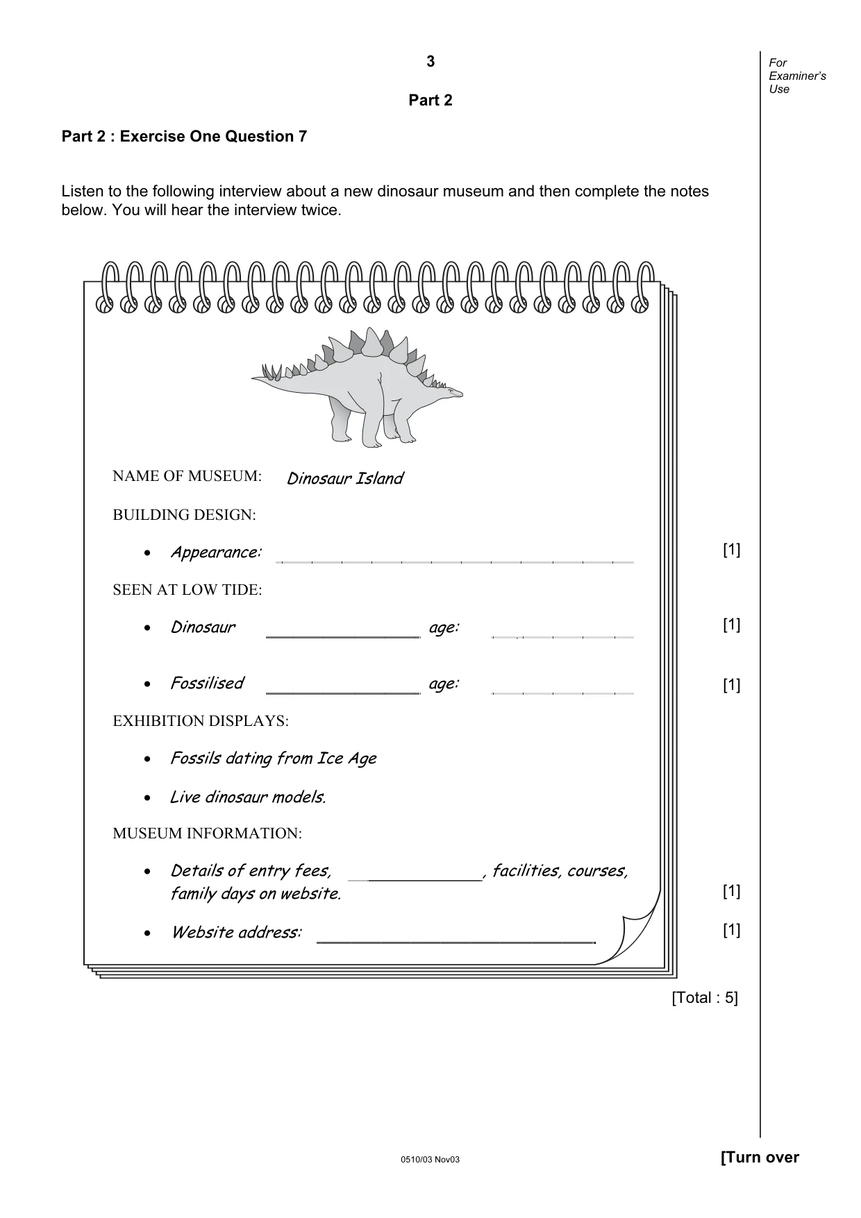 Cambridge IGCSE English - Second Language (oral endorsement) 0510 2003 Oct/Nov Paper 3 · Variant 1 question paper, page 3 of 8