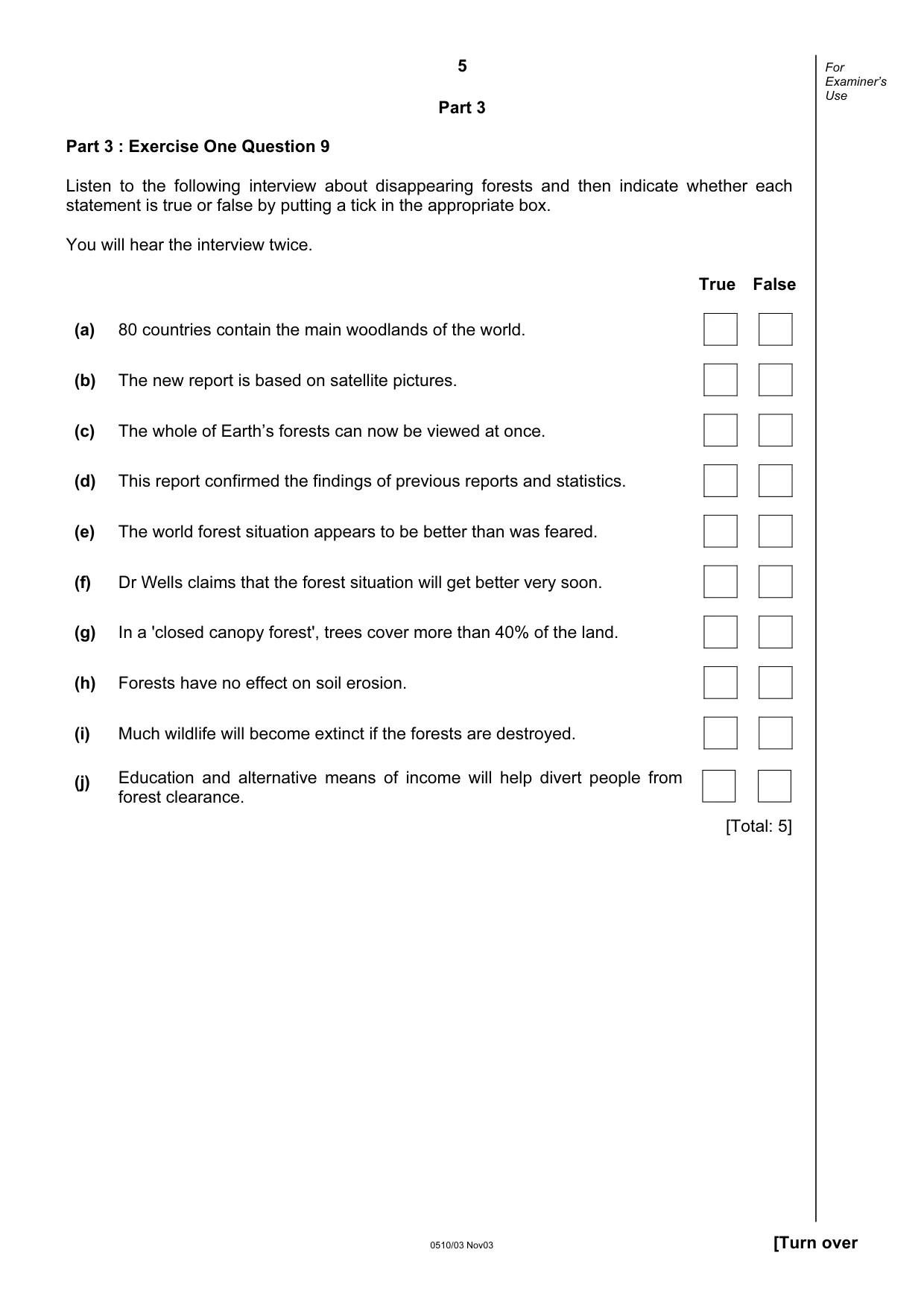 Cambridge IGCSE English - Second Language (oral endorsement) 0510 2003 Oct/Nov Paper 3 · Variant 1 question paper, page 5 of 8