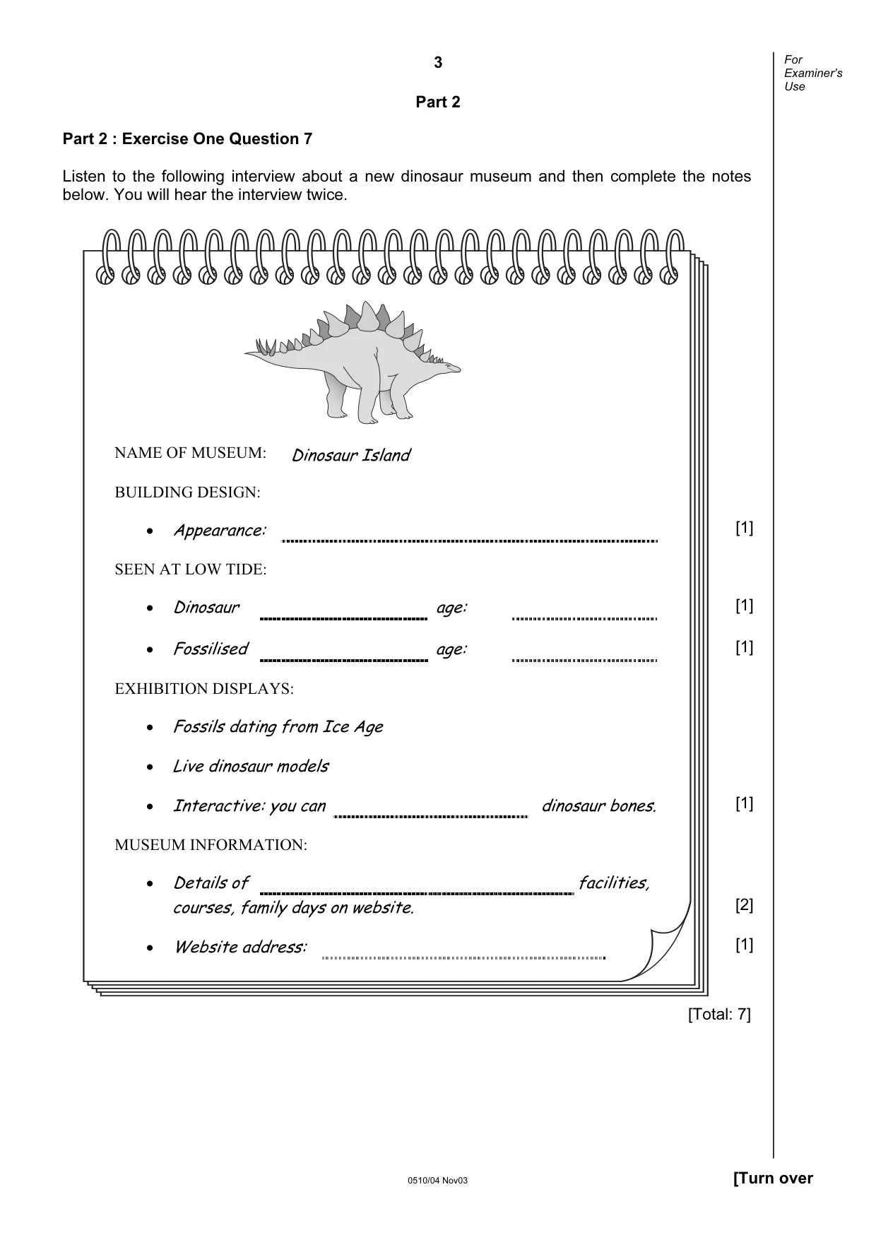 Cambridge IGCSE English - Second Language (oral endorsement) 0510 2003 Oct/Nov Paper 4 · Variant 1 question paper, page 3 of 8