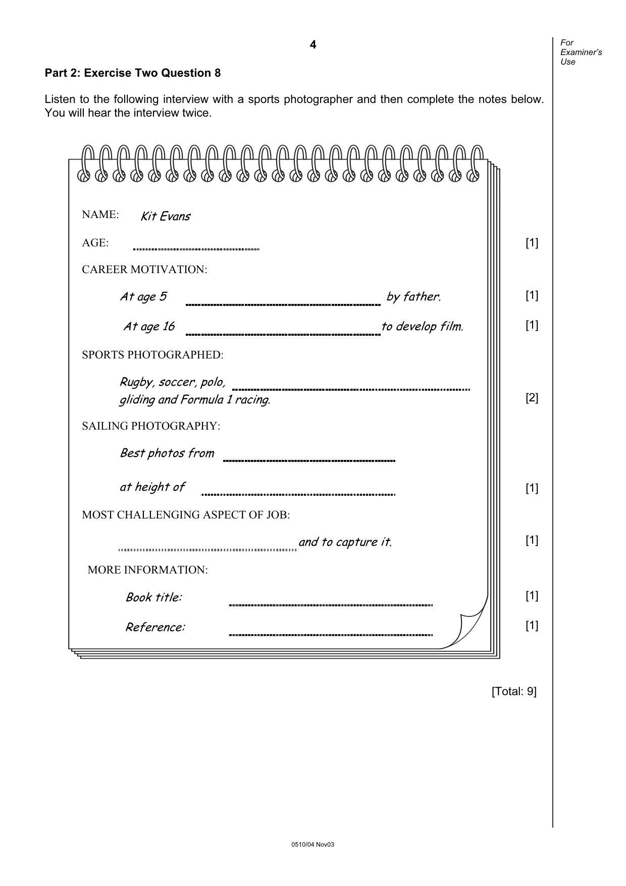Cambridge IGCSE English - Second Language (oral endorsement) 0510 2003 Oct/Nov Paper 4 · Variant 1 question paper, page 4 of 8