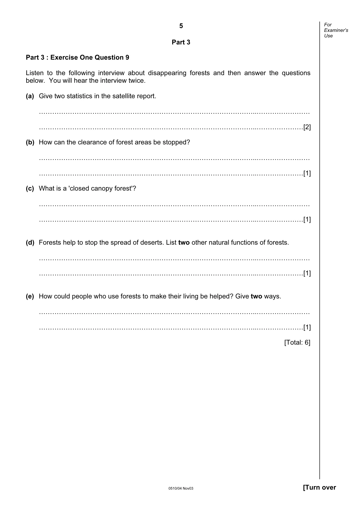 Cambridge IGCSE English - Second Language (oral endorsement) 0510 2003 Oct/Nov Paper 4 · Variant 1 question paper, page 5 of 8
