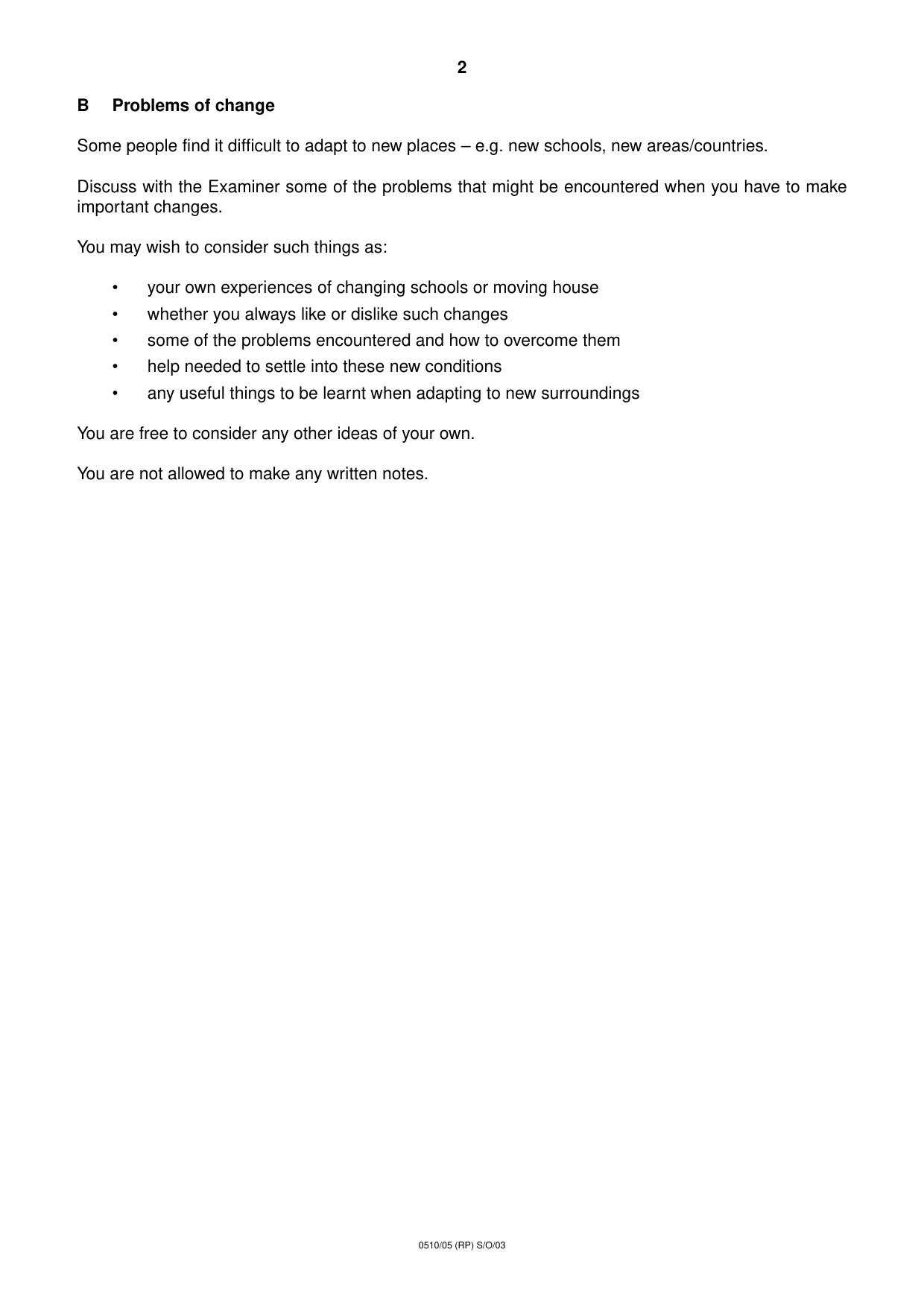 Cambridge IGCSE English - Second Language (oral endorsement) 0510 2003 Oct/Nov Paper 5 · Variant 1 question paper, page 4 of 12