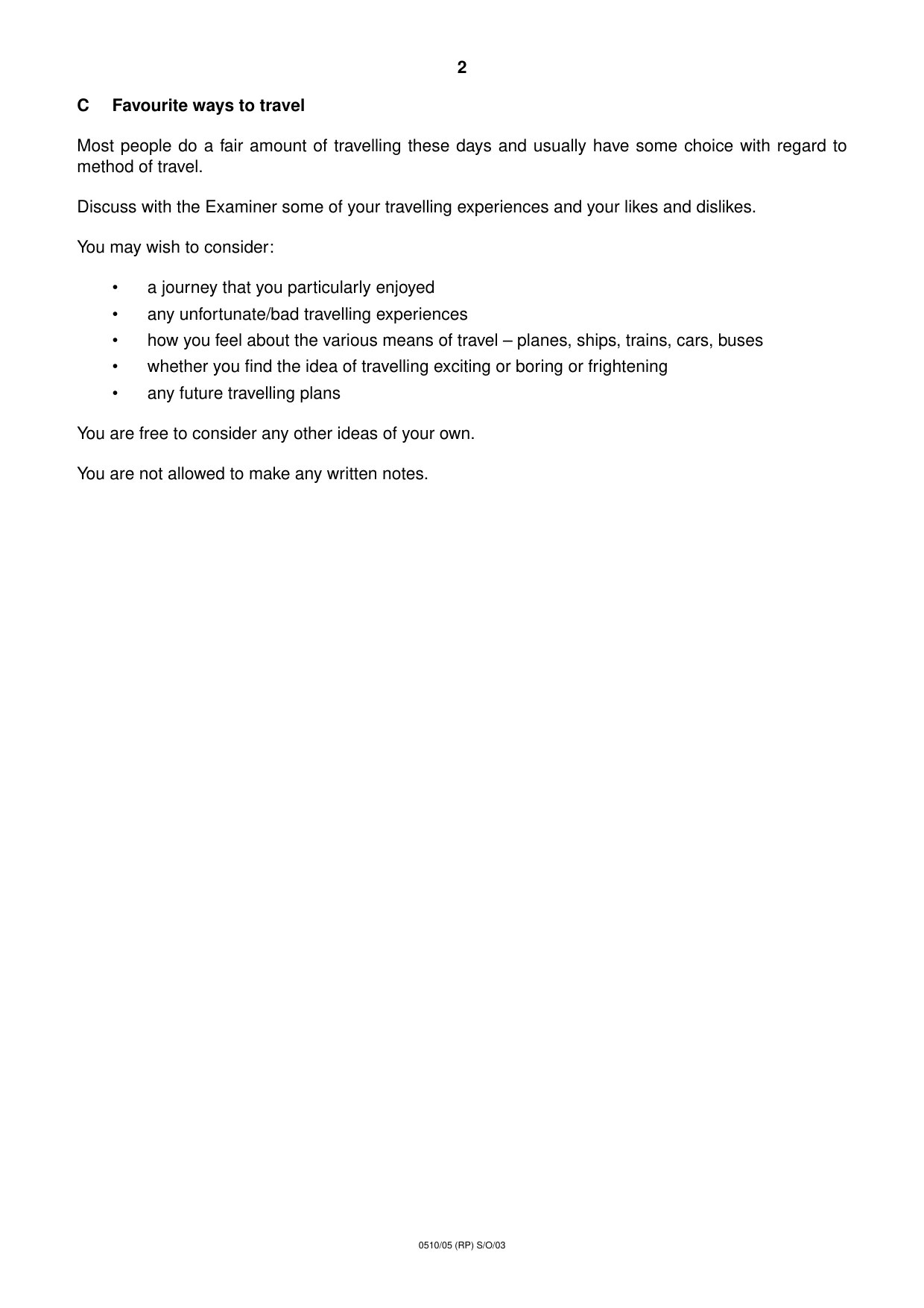 Cambridge IGCSE English - Second Language (oral endorsement) 0510 2003 Oct/Nov Paper 5 · Variant 1 question paper, page 6 of 12