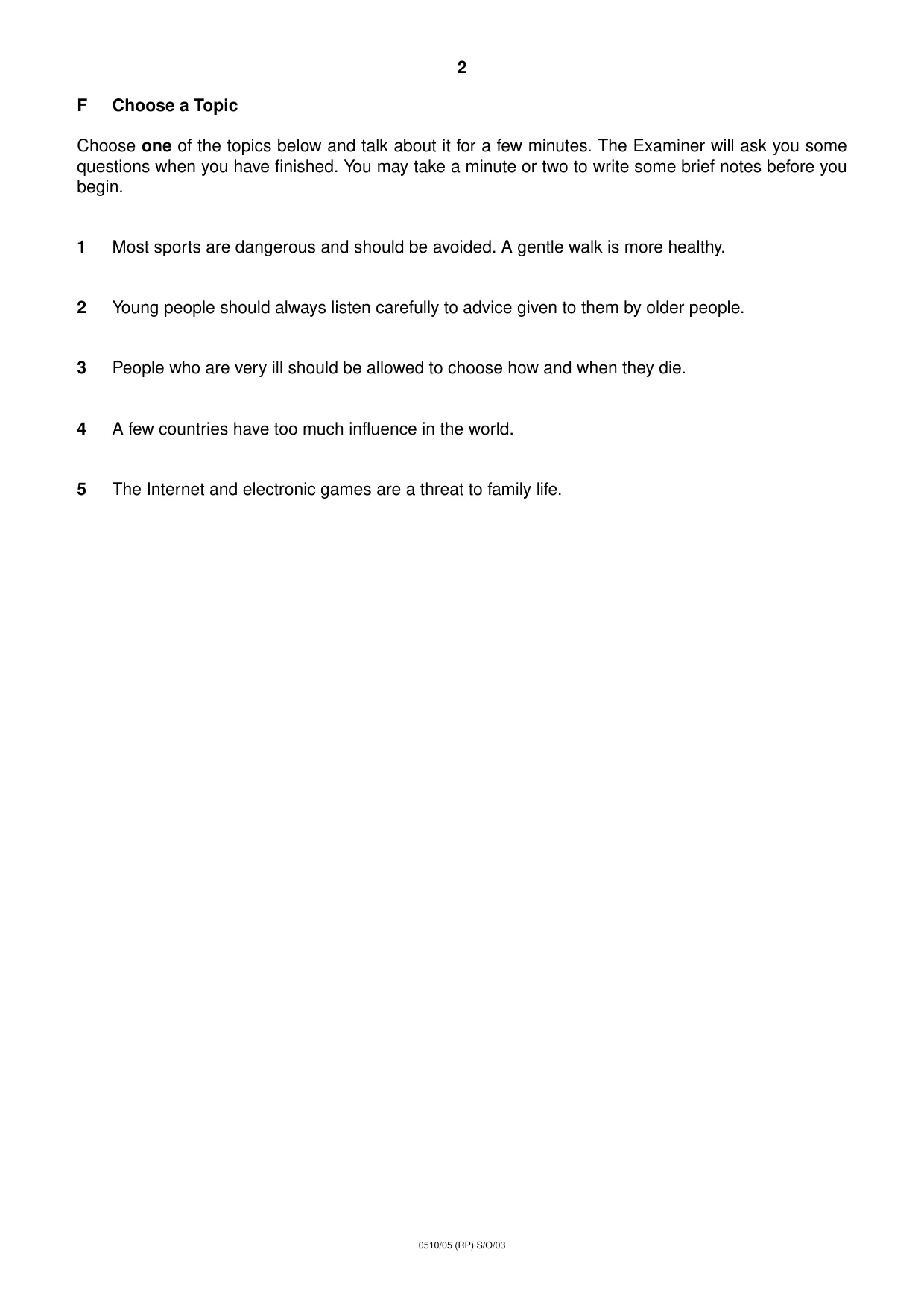 Cambridge IGCSE English - Second Language (oral endorsement) 0510 2003 Oct/Nov Paper 5 · Variant 1 question paper, page 12 of 12