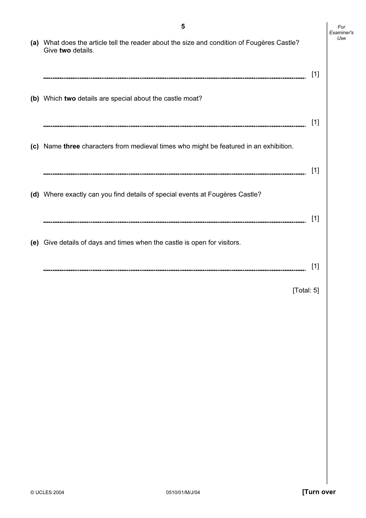 Cambridge IGCSE English - Second Language (oral endorsement) 0510 2004 May/June Paper 1 · Variant 1 question paper, page 5 of 20
