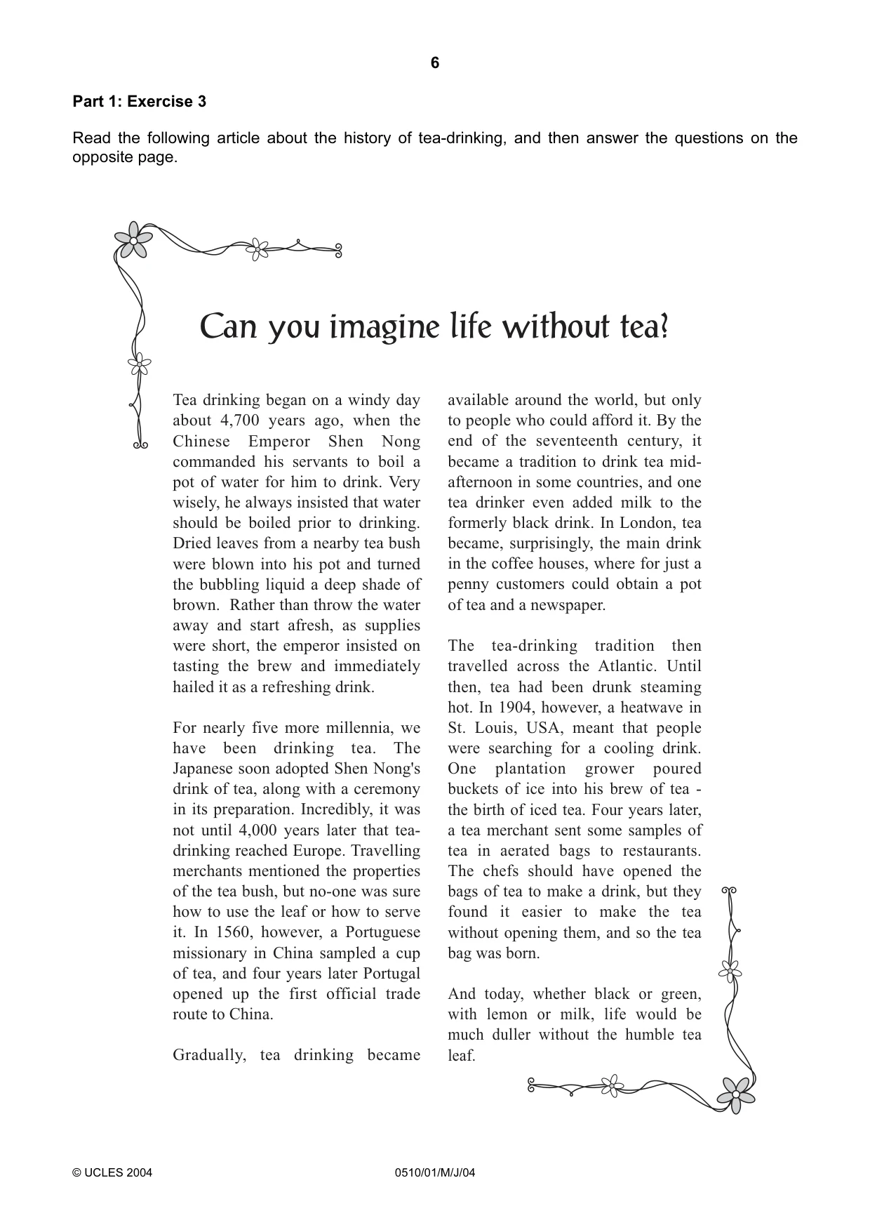 Cambridge IGCSE English - Second Language (oral endorsement) 0510 2004 May/June Paper 1 · Variant 1 question paper, page 6 of 20