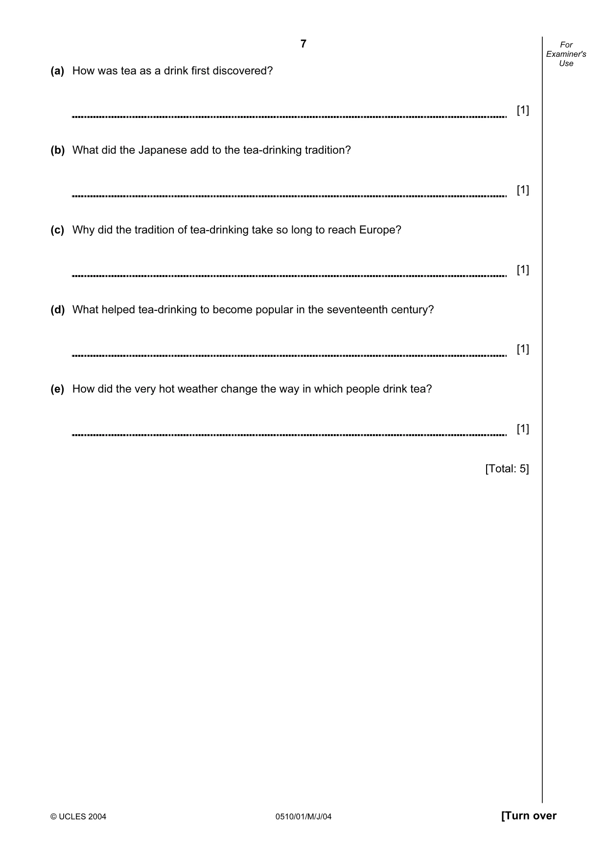 Cambridge IGCSE English - Second Language (oral endorsement) 0510 2004 May/June Paper 1 · Variant 1 question paper, page 7 of 20