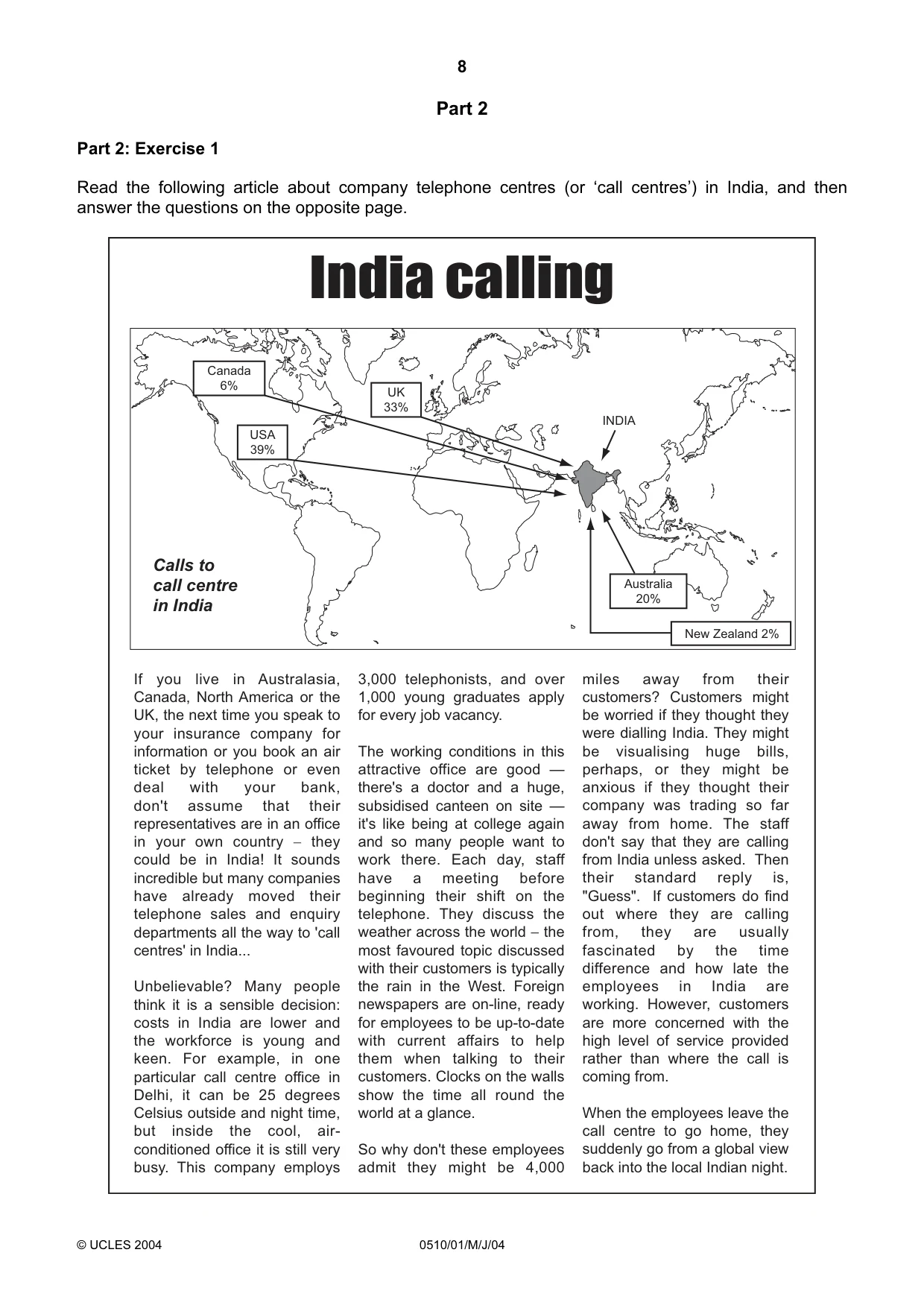 Cambridge IGCSE English - Second Language (oral endorsement) 0510 2004 May/June Paper 1 · Variant 1 question paper, page 8 of 20