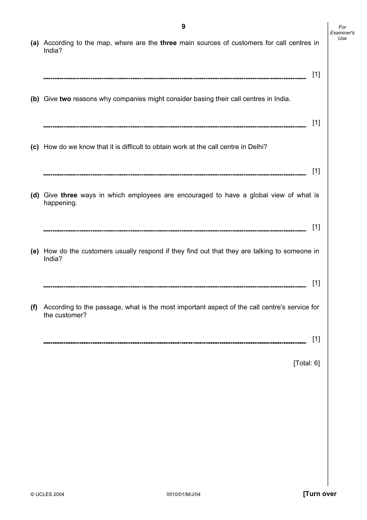 Cambridge IGCSE English - Second Language (oral endorsement) 0510 2004 May/June Paper 1 · Variant 1 question paper, page 9 of 20