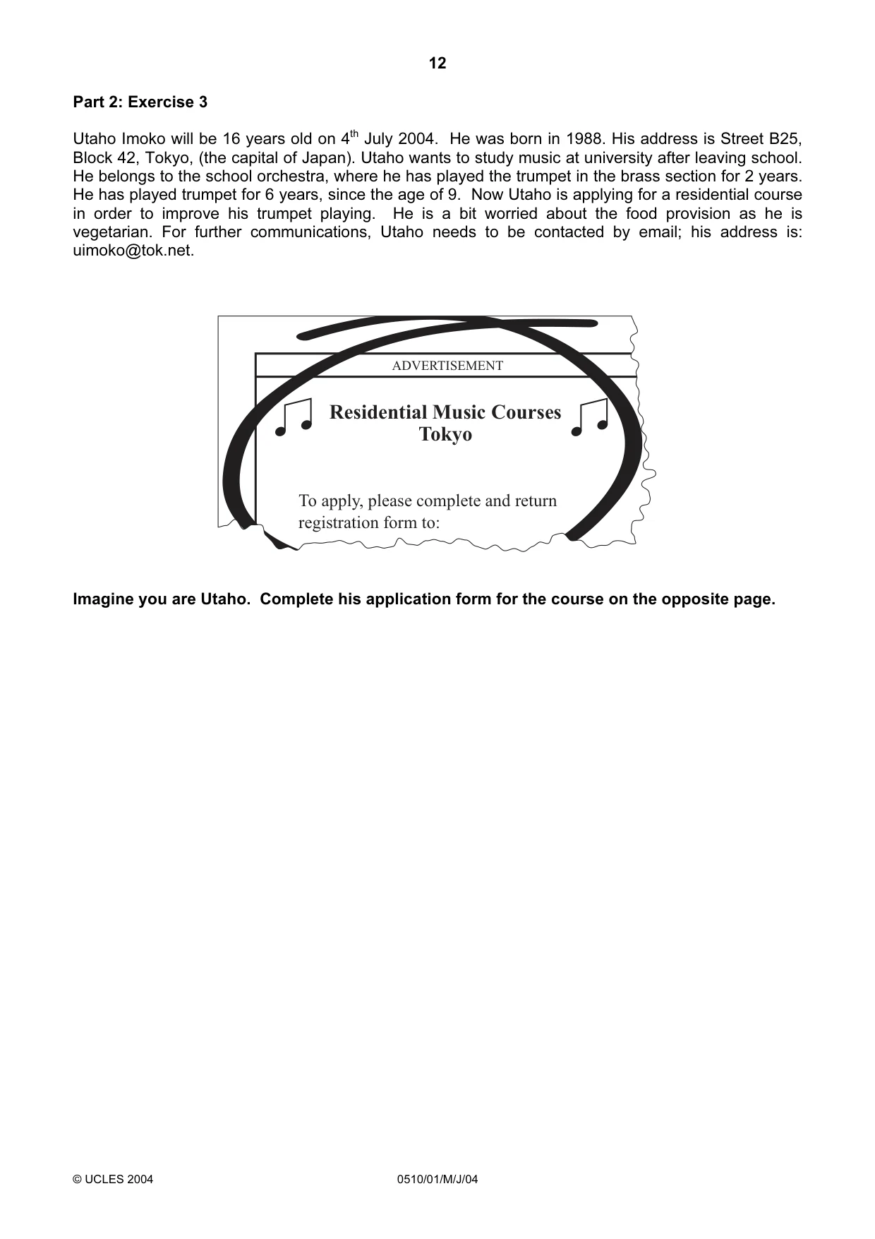 Cambridge IGCSE English - Second Language (oral endorsement) 0510 2004 May/June Paper 1 · Variant 1 question paper, page 12 of 20