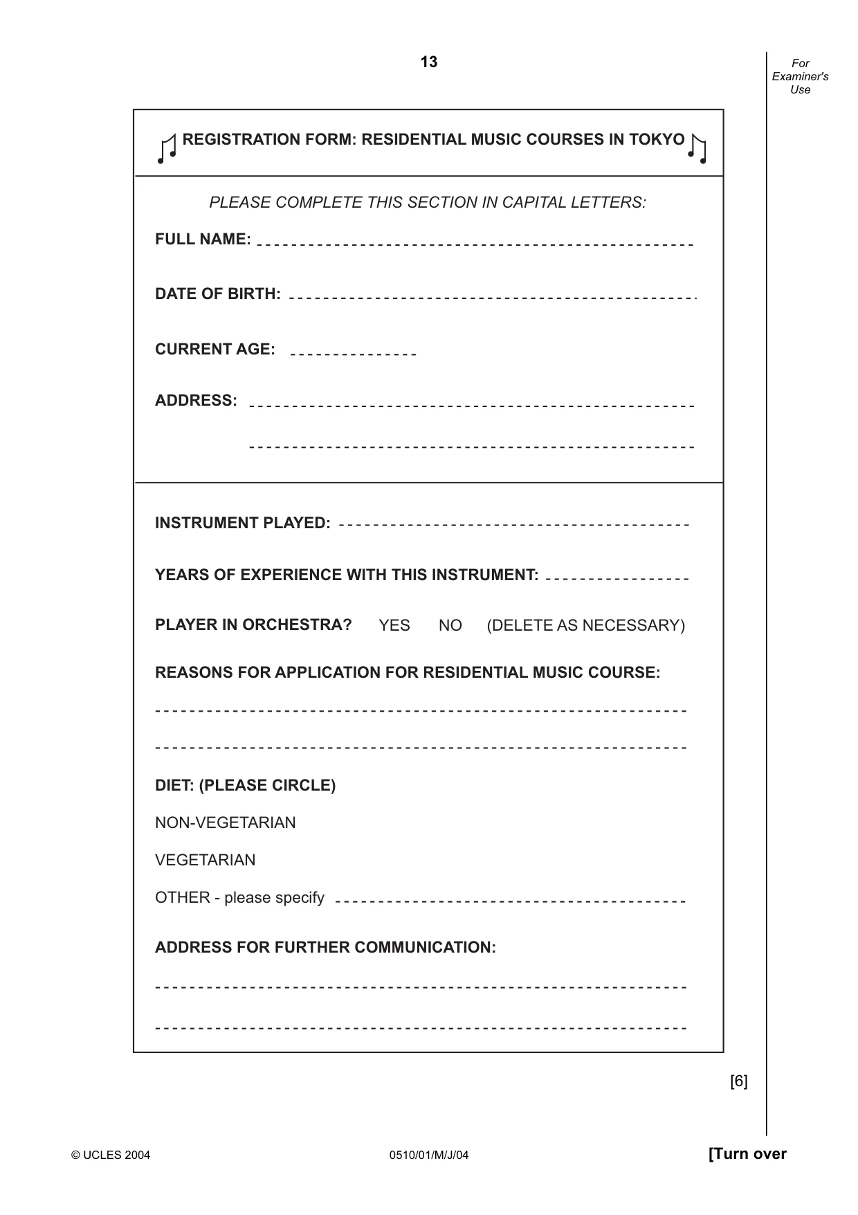Cambridge IGCSE English - Second Language (oral endorsement) 0510 2004 May/June Paper 1 · Variant 1 question paper, page 13 of 20