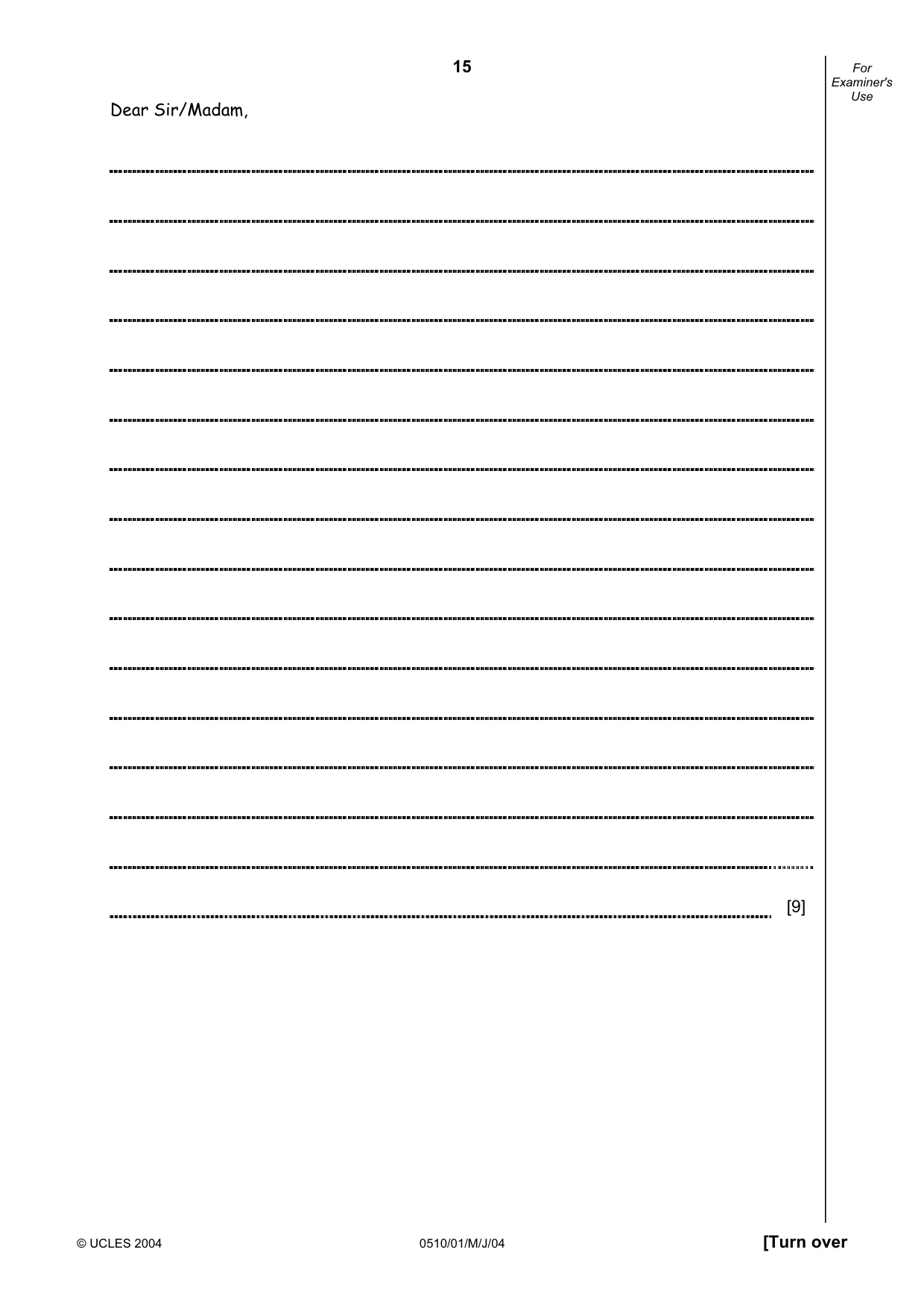 Cambridge IGCSE English - Second Language (oral endorsement) 0510 2004 May/June Paper 1 · Variant 1 question paper, page 15 of 20
