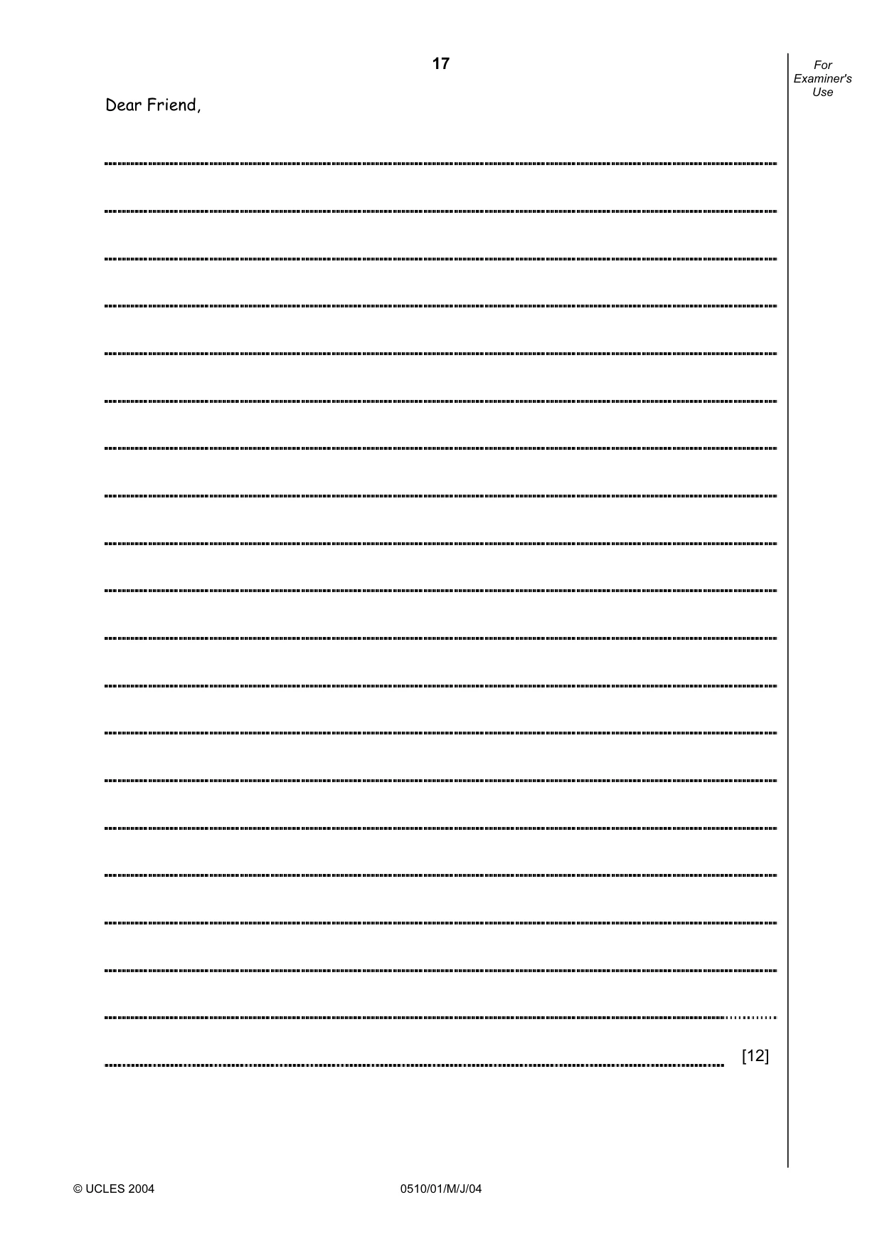 Cambridge IGCSE English - Second Language (oral endorsement) 0510 2004 May/June Paper 1 · Variant 1 question paper, page 17 of 20