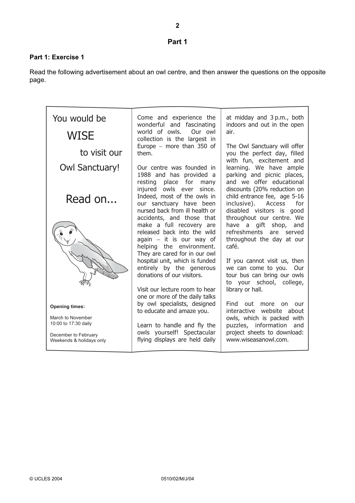 Cambridge IGCSE English - Second Language (oral endorsement) 0510 2004 May/June Paper 2 · Variant 1 question paper, page 2 of 20