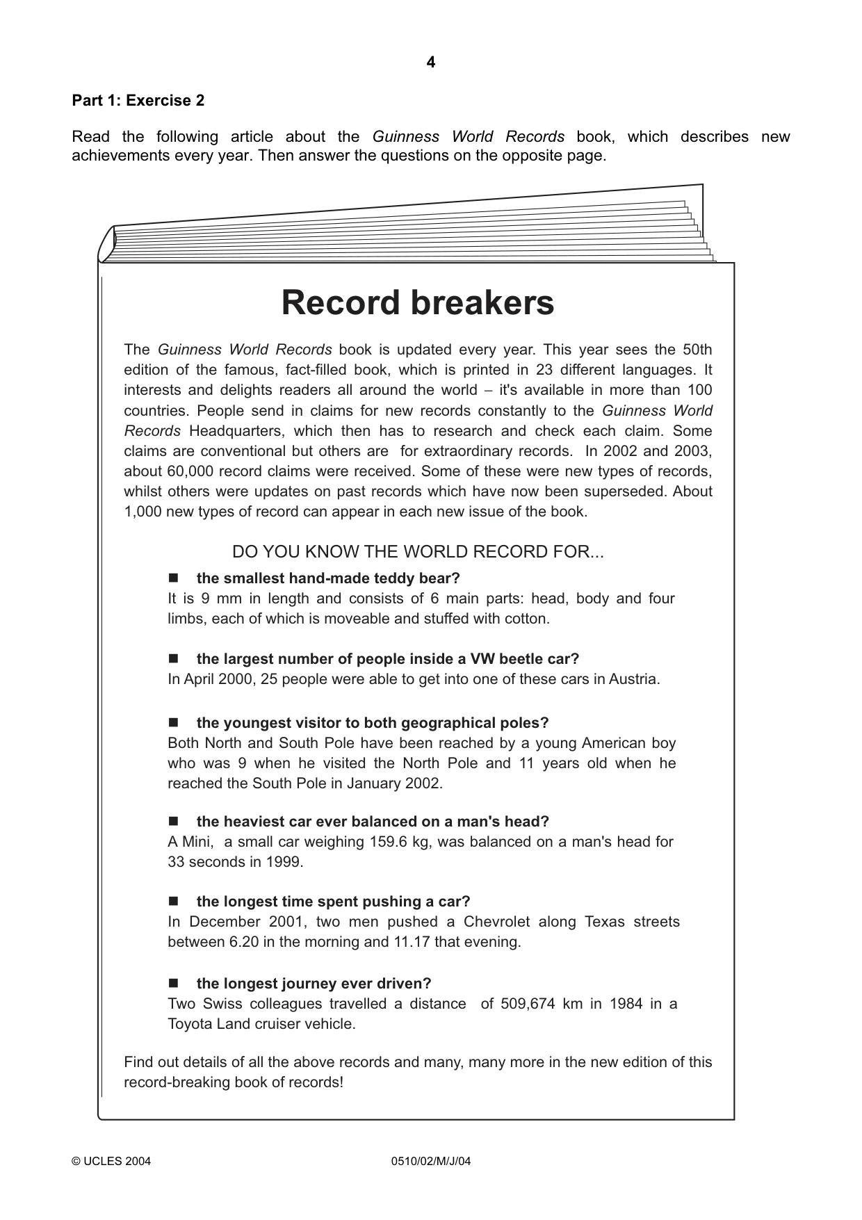 Cambridge IGCSE English - Second Language (oral endorsement) 0510 2004 May/June Paper 2 · Variant 1 question paper, page 4 of 20