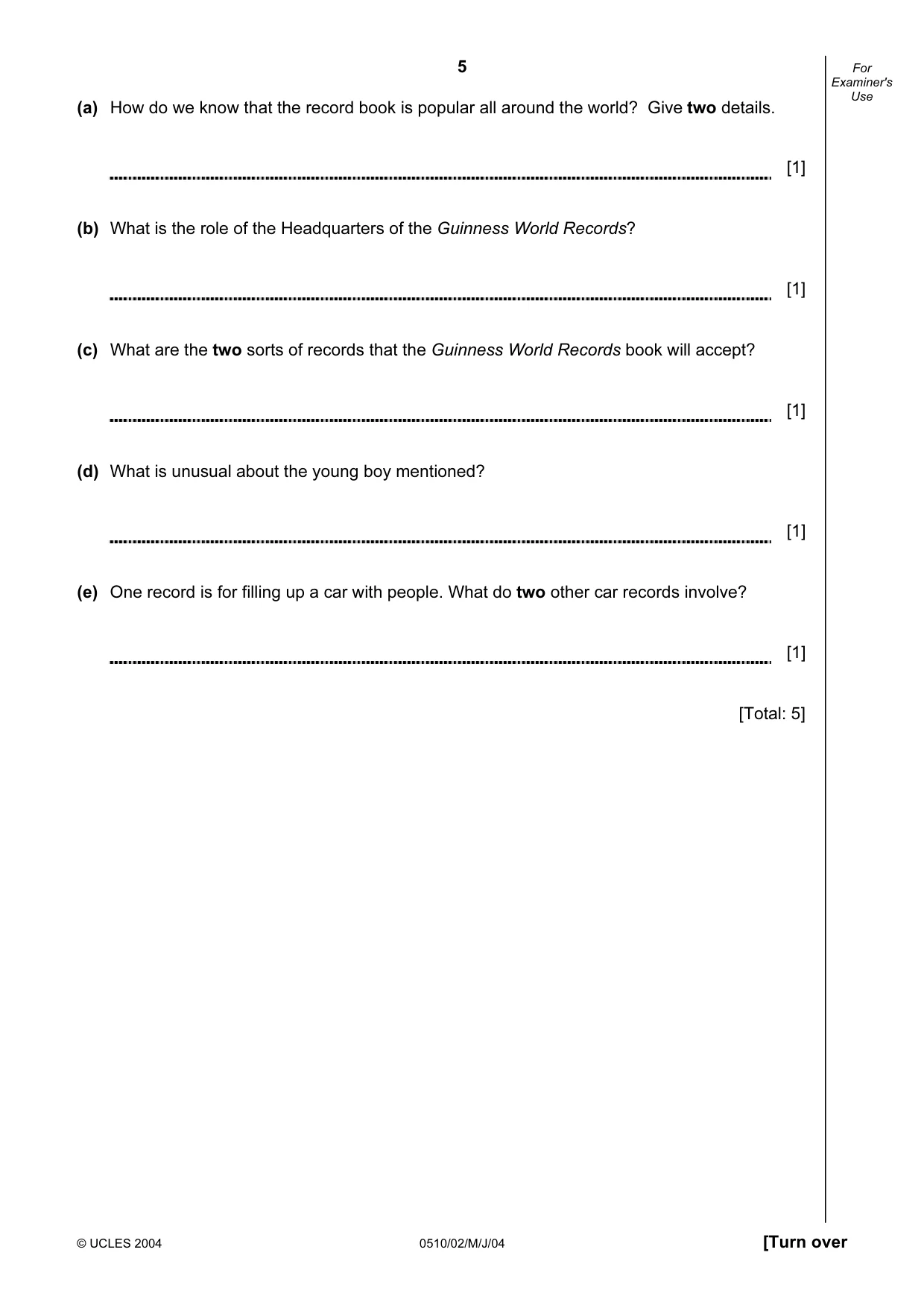 Cambridge IGCSE English - Second Language (oral endorsement) 0510 2004 May/June Paper 2 · Variant 1 question paper, page 5 of 20