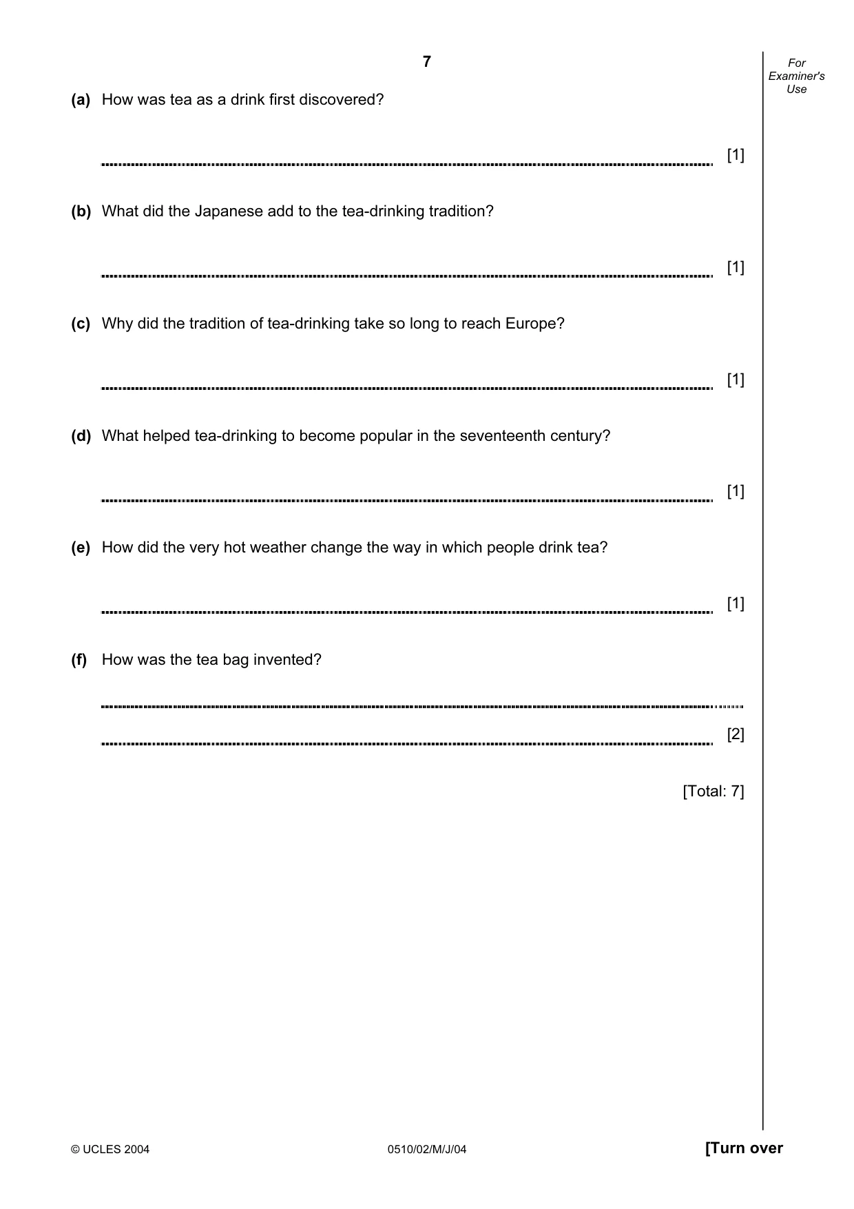 Cambridge IGCSE English - Second Language (oral endorsement) 0510 2004 May/June Paper 2 · Variant 1 question paper, page 7 of 20