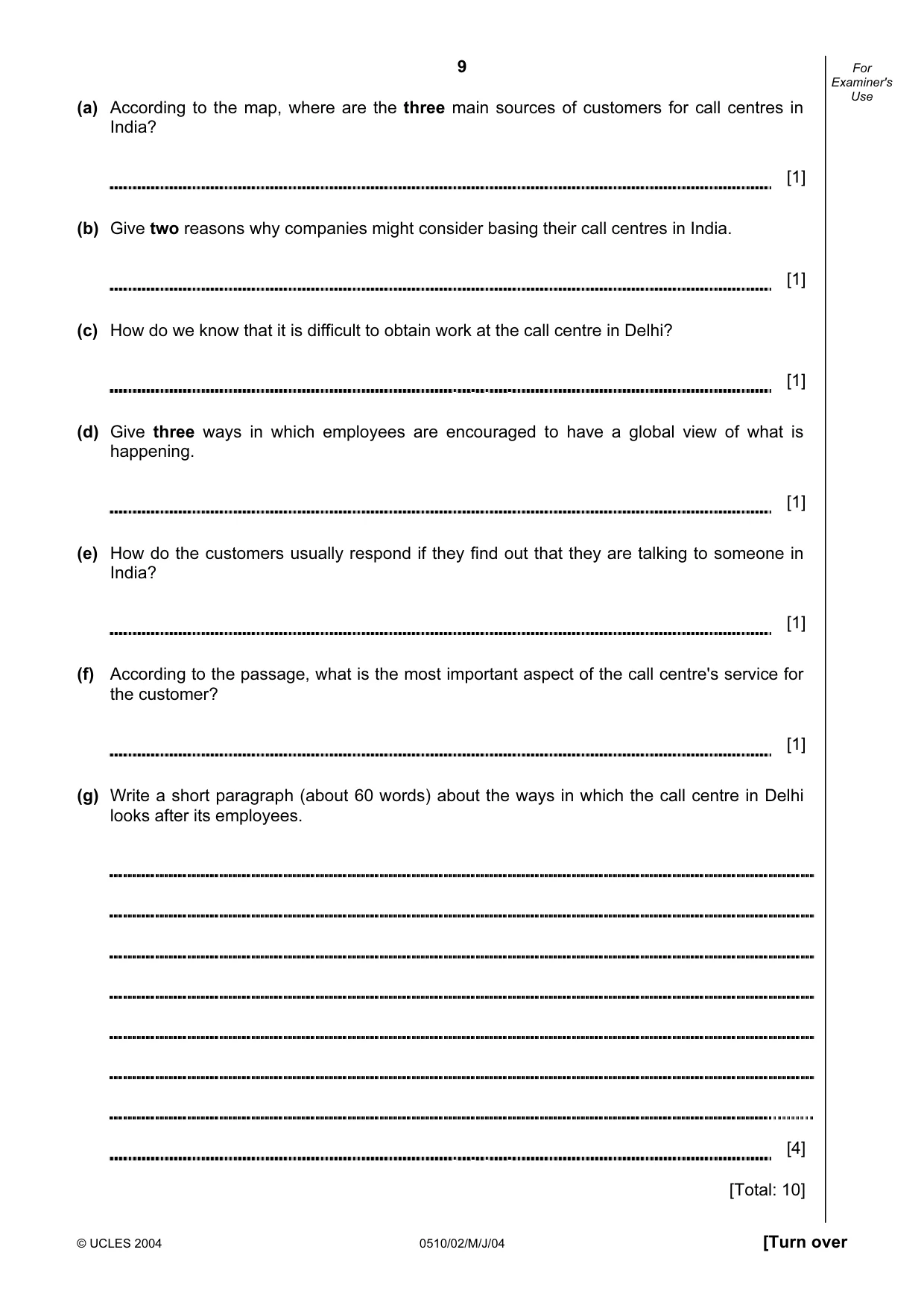 Cambridge IGCSE English - Second Language (oral endorsement) 0510 2004 May/June Paper 2 · Variant 1 question paper, page 9 of 20