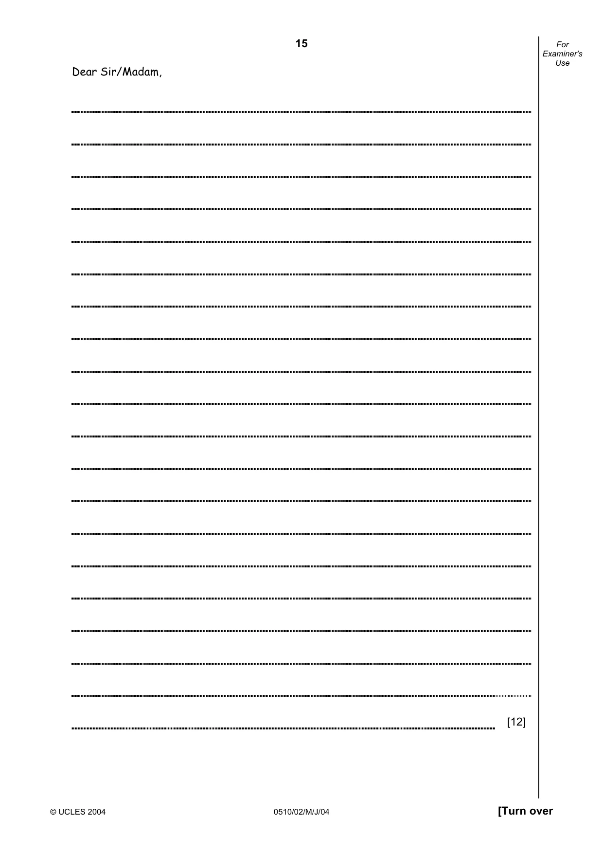 Cambridge IGCSE English - Second Language (oral endorsement) 0510 2004 May/June Paper 2 · Variant 1 question paper, page 15 of 20