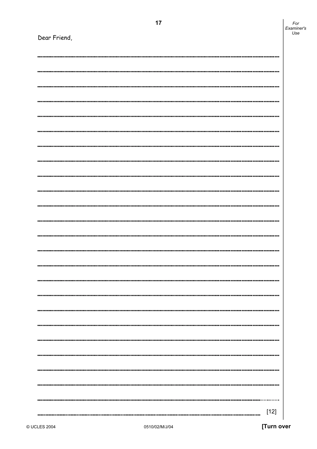 Cambridge IGCSE English - Second Language (oral endorsement) 0510 2004 May/June Paper 2 · Variant 1 question paper, page 17 of 20