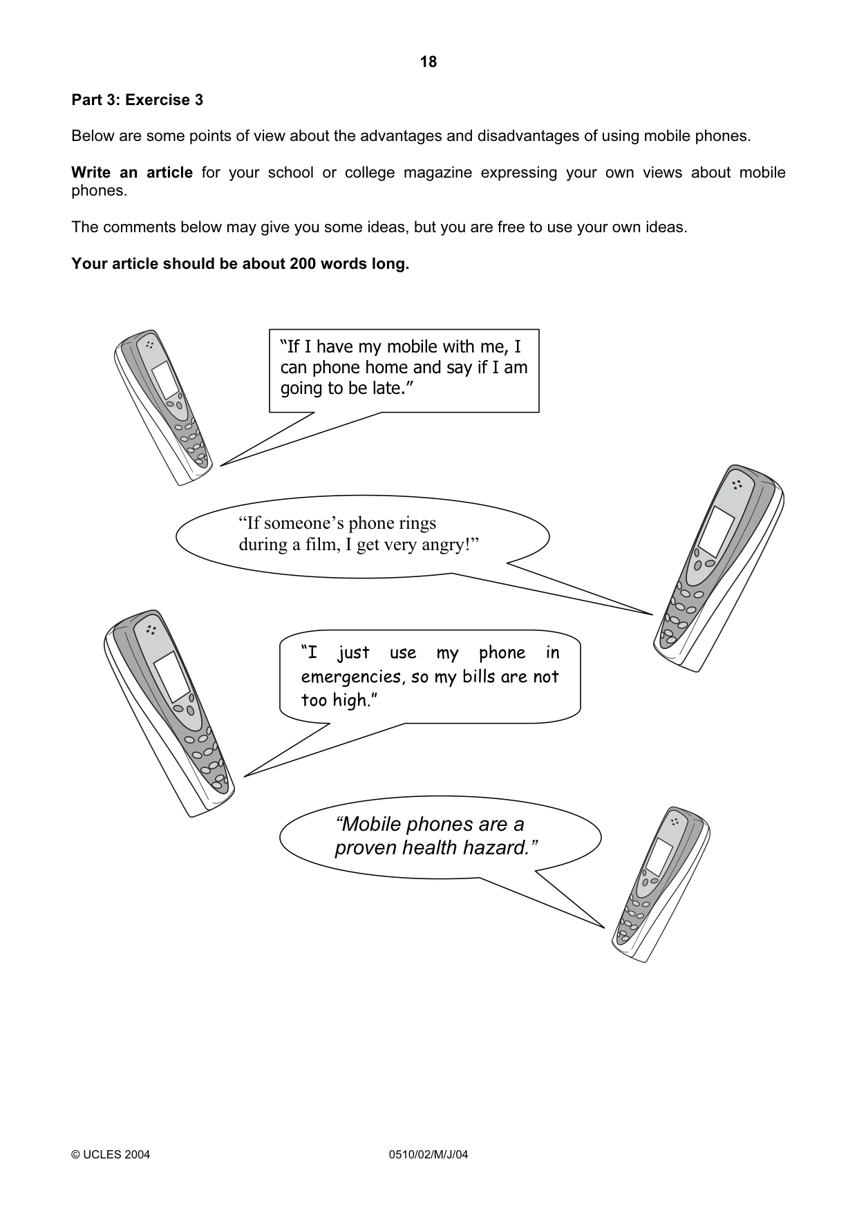 Cambridge IGCSE English - Second Language (oral endorsement) 0510 2004 May/June Paper 2 · Variant 1 question paper, page 18 of 20