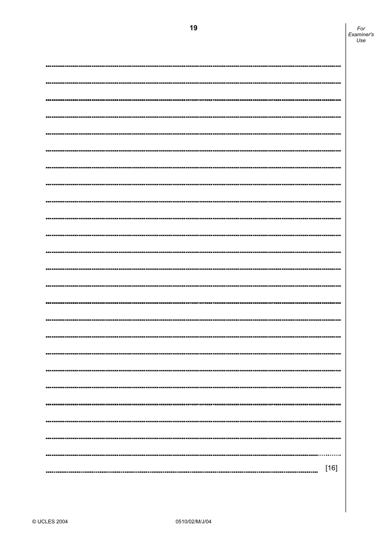 Cambridge IGCSE English - Second Language (oral endorsement) 0510 2004 May/June Paper 2 · Variant 1 question paper, page 19 of 20