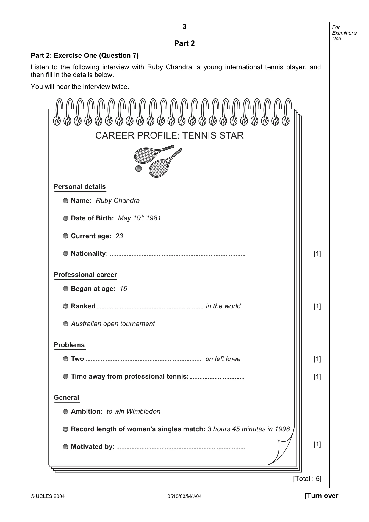 Cambridge IGCSE English - Second Language (oral endorsement) 0510 2004 May/June Paper 3 · Variant 1 question paper, page 3 of 8