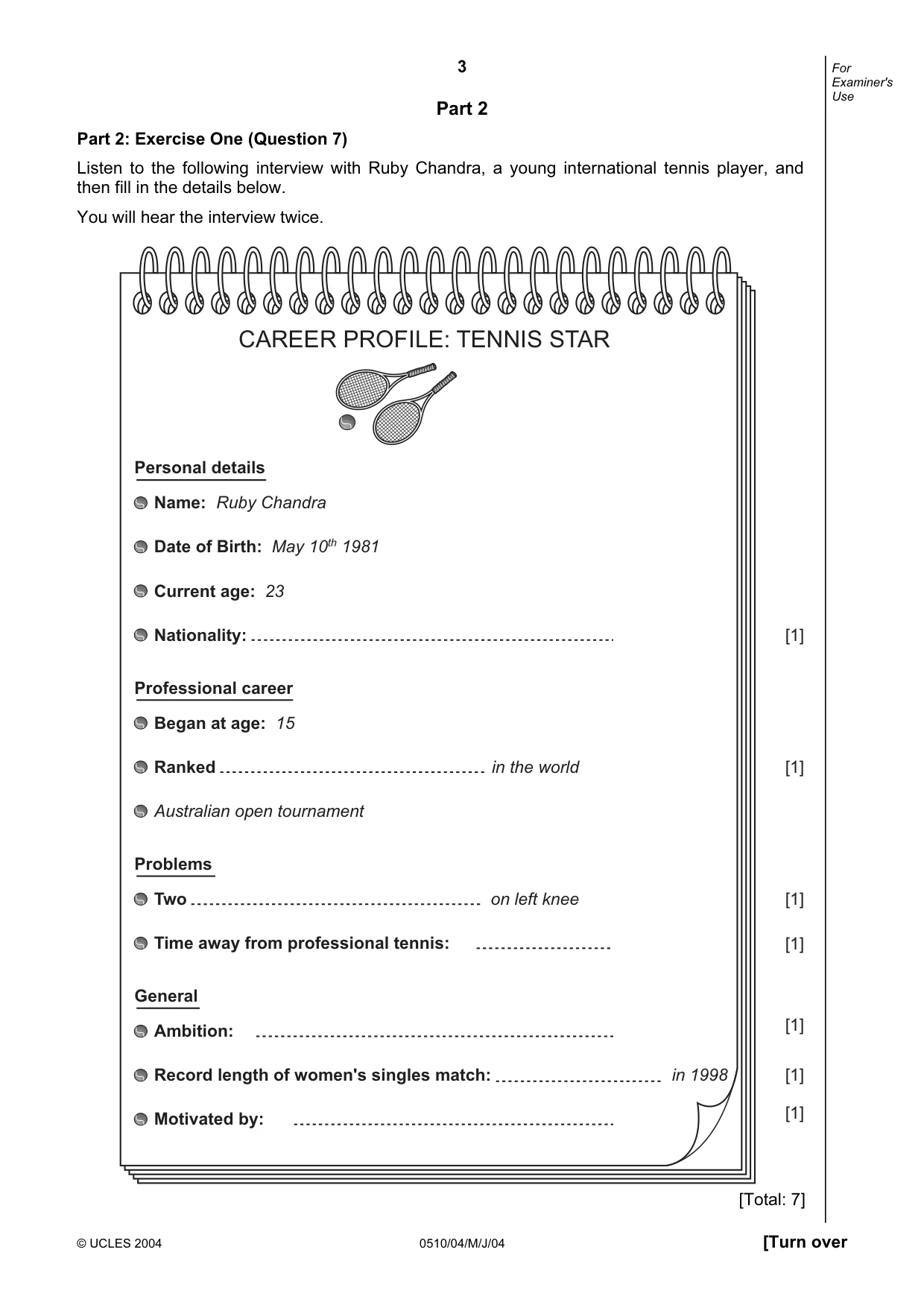 Cambridge IGCSE English - Second Language (oral endorsement) 0510 2004 May/June Paper 4 · Variant 1 question paper, page 3 of 8