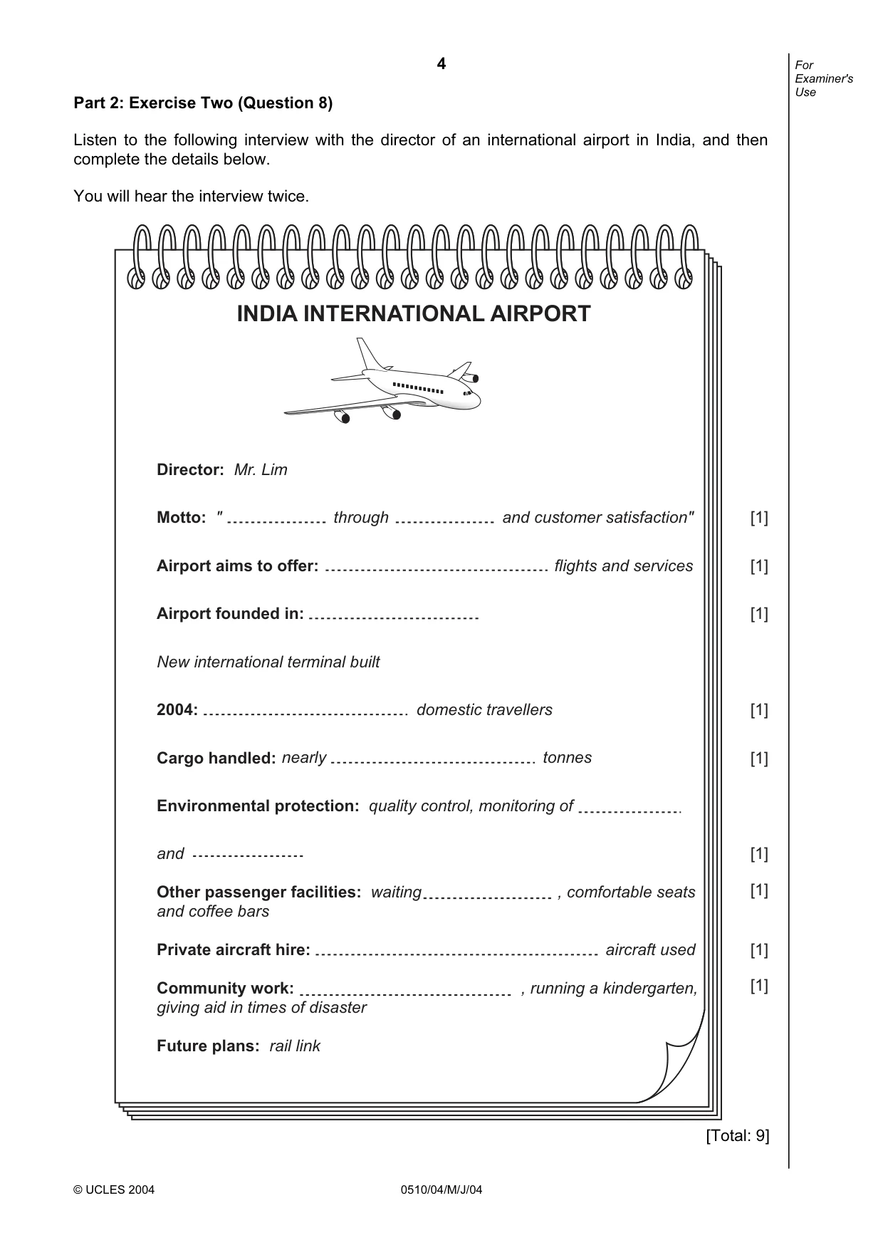Cambridge IGCSE English - Second Language (oral endorsement) 0510 2004 May/June Paper 4 · Variant 1 question paper, page 4 of 8