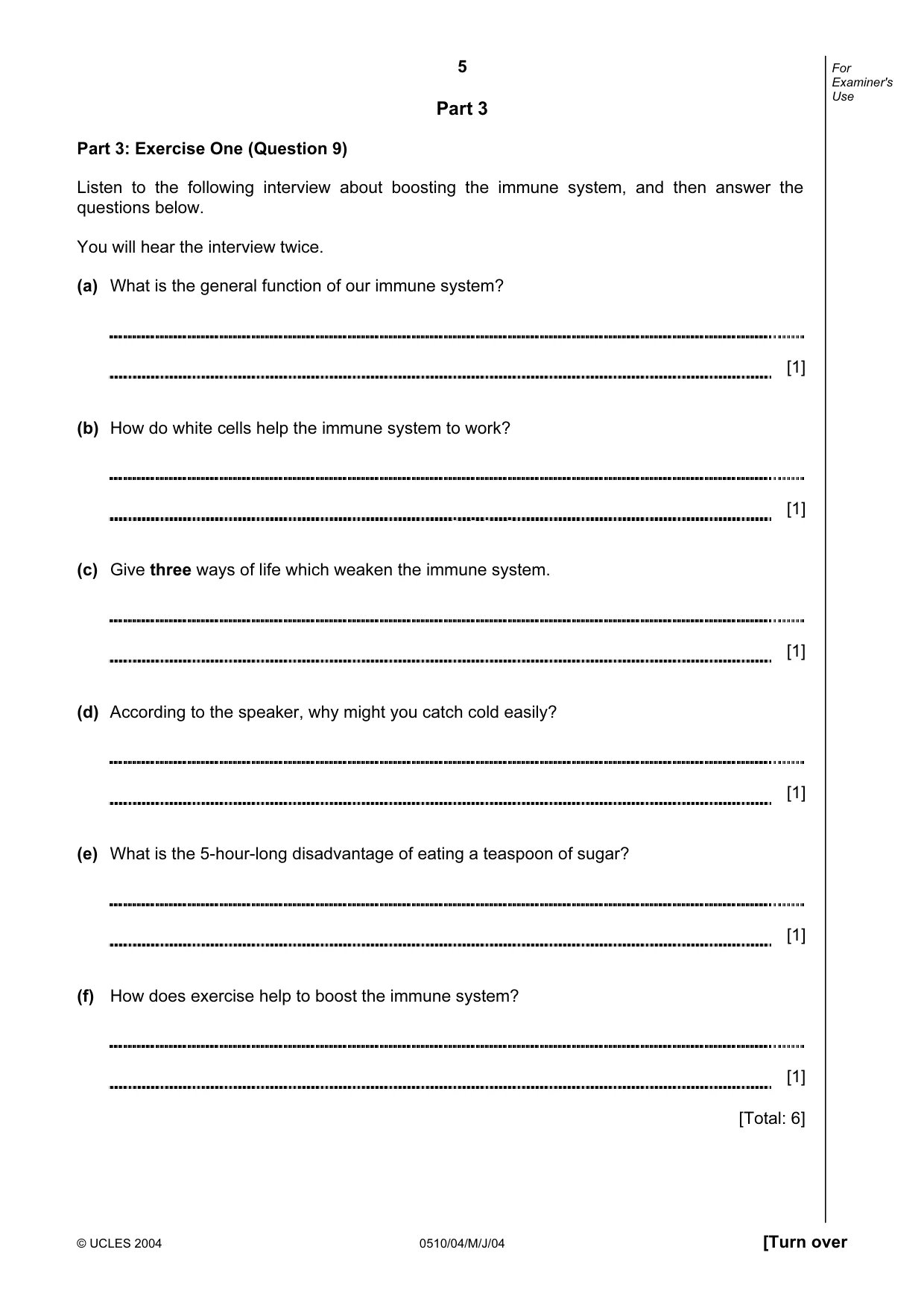 Cambridge IGCSE English - Second Language (oral endorsement) 0510 2004 May/June Paper 4 · Variant 1 question paper, page 5 of 8