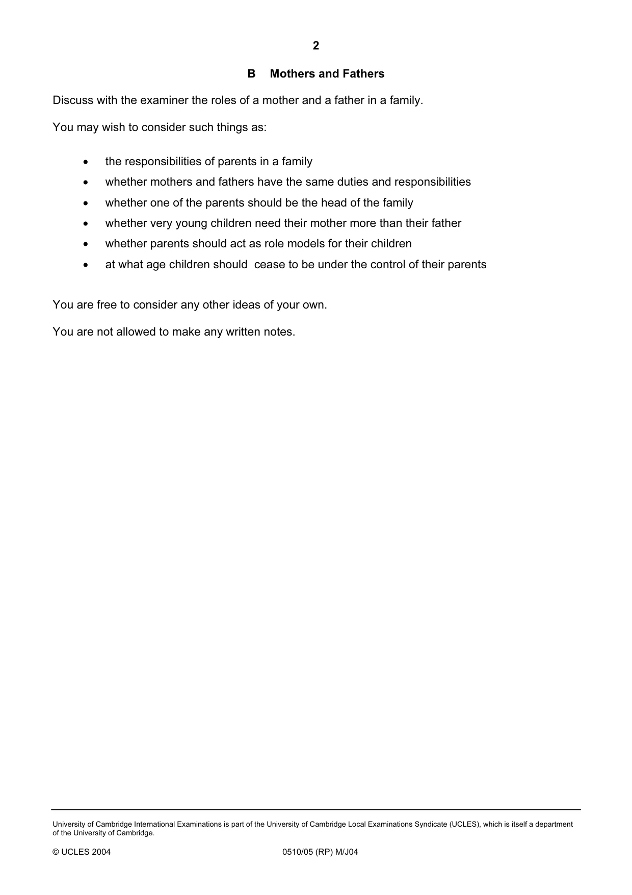 Cambridge IGCSE English - Second Language (oral endorsement) 0510 2004 May/June Paper 5 · Variant 1 question paper, page 4 of 10