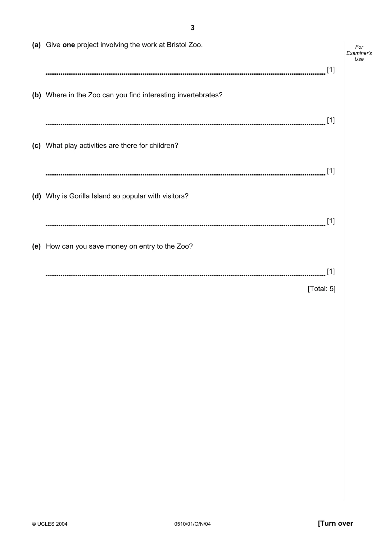 Cambridge IGCSE English - Second Language (oral endorsement) 0510 2004 Oct/Nov Paper 1 · Variant 1 question paper, page 3 of 20