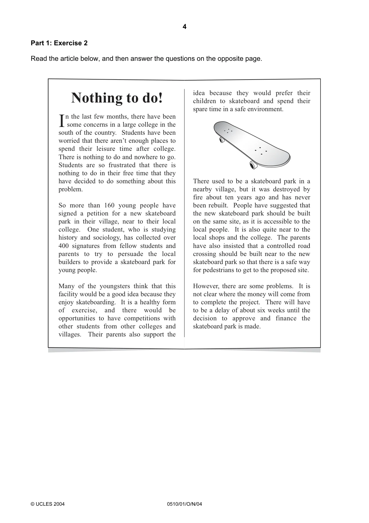 Cambridge IGCSE English - Second Language (oral endorsement) 0510 2004 Oct/Nov Paper 1 · Variant 1 question paper, page 4 of 20