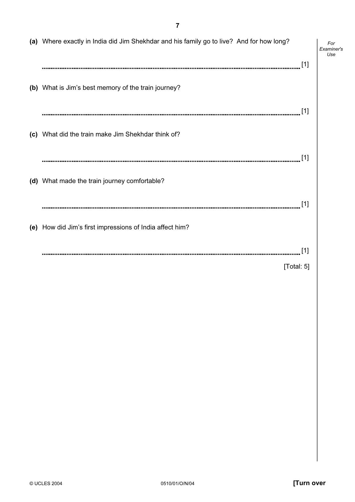 Cambridge IGCSE English - Second Language (oral endorsement) 0510 2004 Oct/Nov Paper 1 · Variant 1 question paper, page 7 of 20