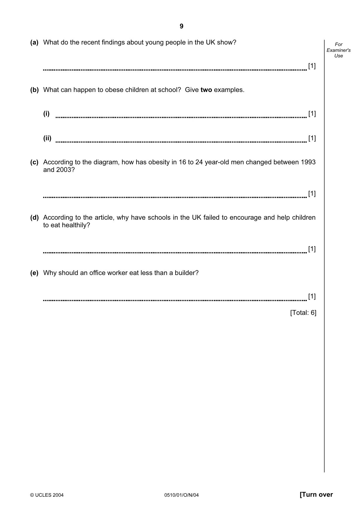Cambridge IGCSE English - Second Language (oral endorsement) 0510 2004 Oct/Nov Paper 1 · Variant 1 question paper, page 9 of 20
