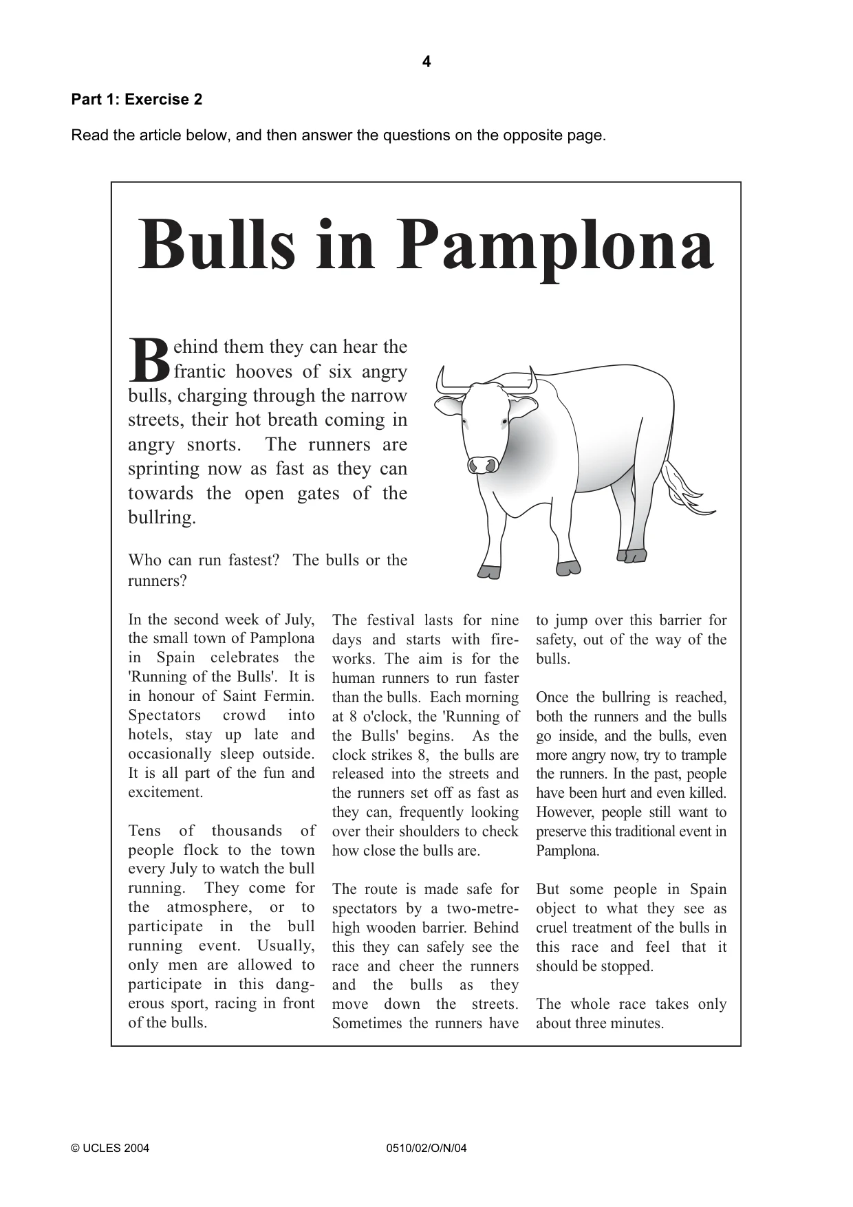 Cambridge IGCSE English - Second Language (oral endorsement) 0510 2004 Oct/Nov Paper 2 · Variant 1 question paper, page 4 of 20