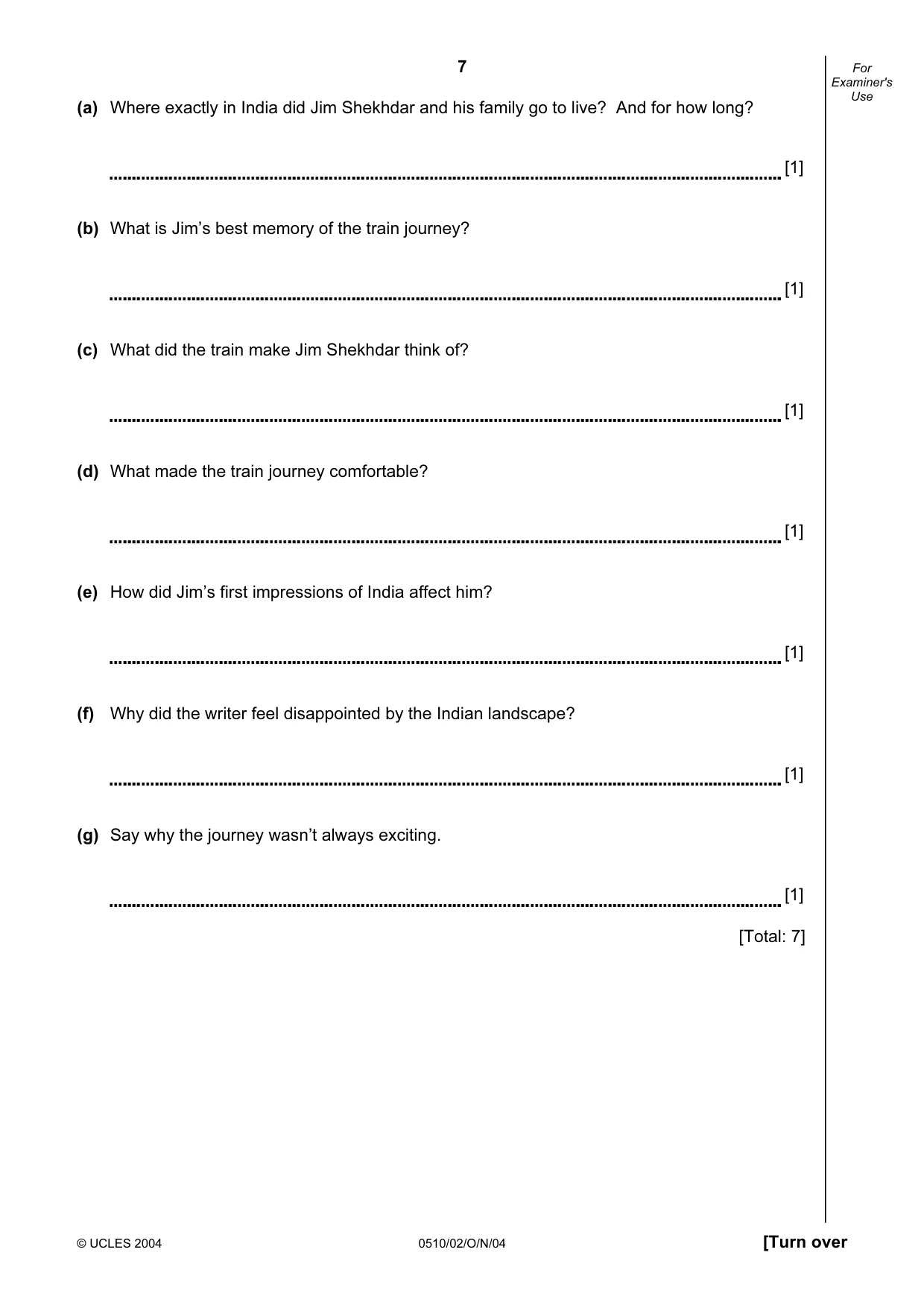 Cambridge IGCSE English - Second Language (oral endorsement) 0510 2004 Oct/Nov Paper 2 · Variant 1 question paper, page 7 of 20