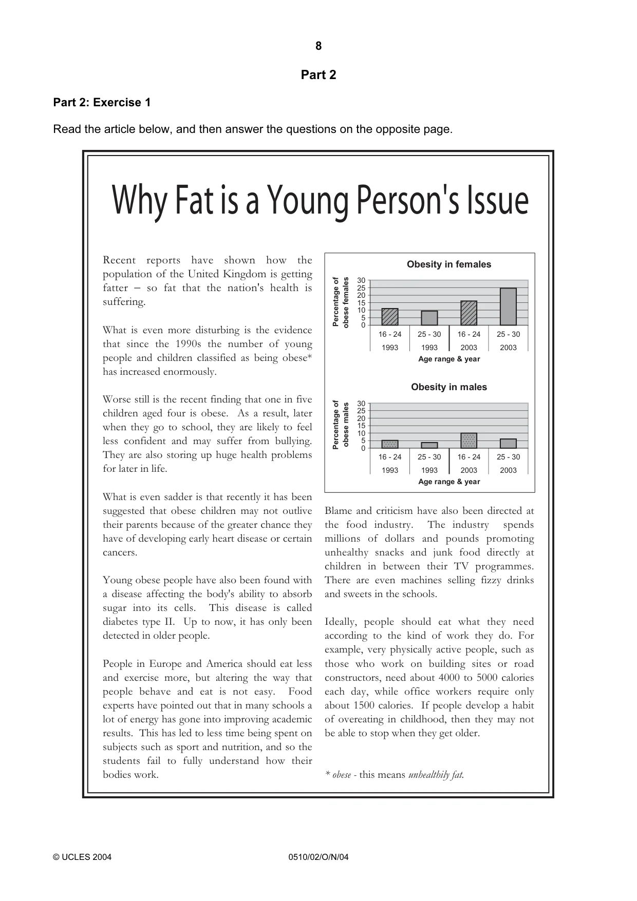 Cambridge IGCSE English - Second Language (oral endorsement) 0510 2004 Oct/Nov Paper 2 · Variant 1 question paper, page 8 of 20