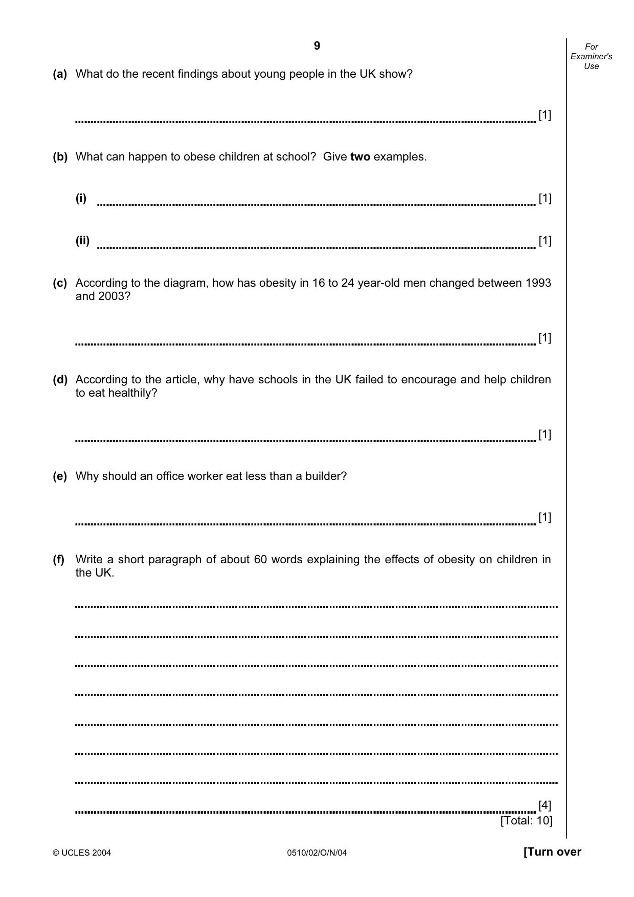 Cambridge IGCSE English - Second Language (oral endorsement) 0510 2004 Oct/Nov Paper 2 · Variant 1 question paper, page 9 of 20
