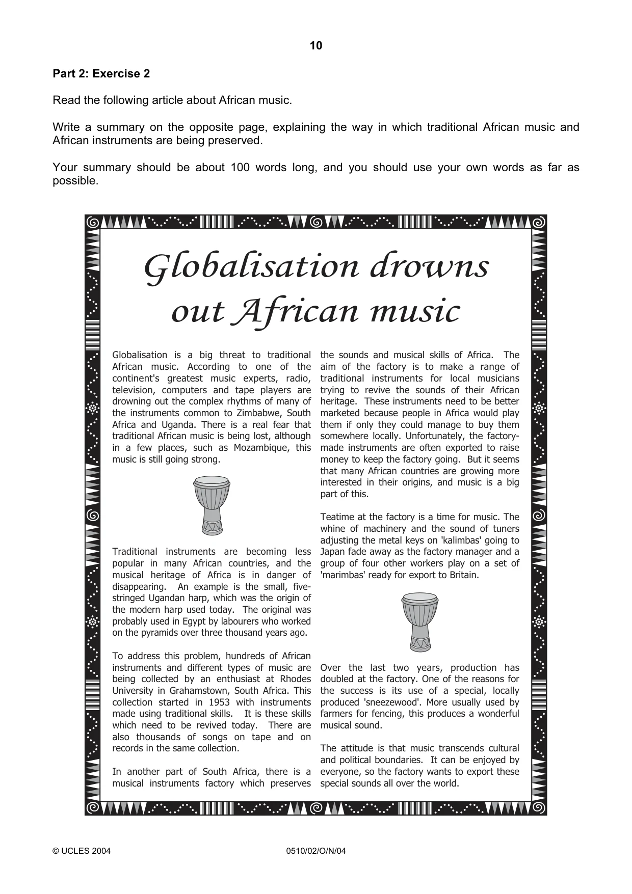Cambridge IGCSE English - Second Language (oral endorsement) 0510 2004 Oct/Nov Paper 2 · Variant 1 question paper, page 10 of 20