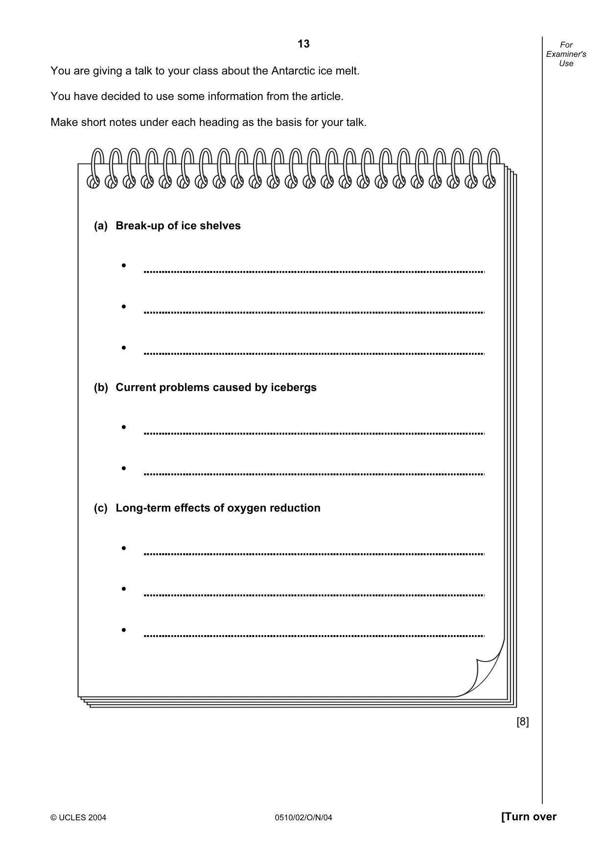 Cambridge IGCSE English - Second Language (oral endorsement) 0510 2004 Oct/Nov Paper 2 · Variant 1 question paper, page 13 of 20
