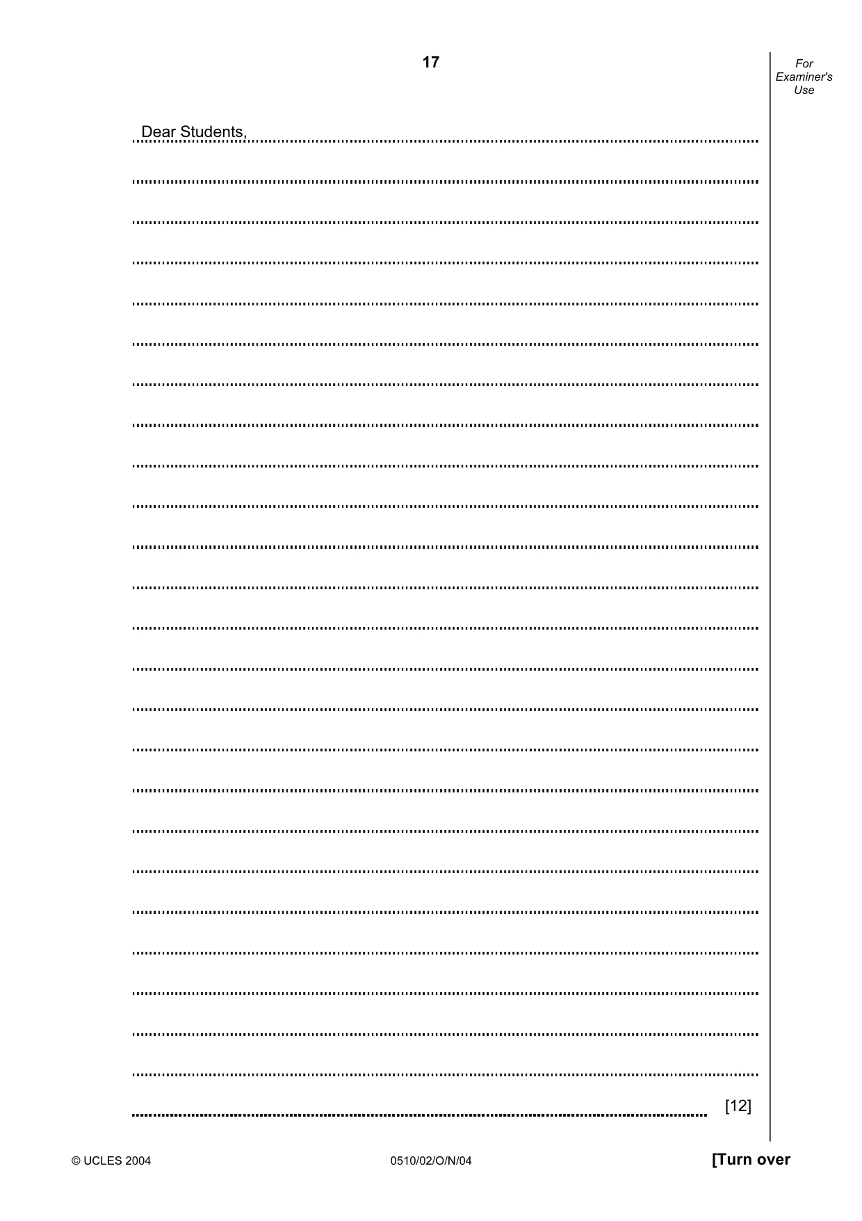 Cambridge IGCSE English - Second Language (oral endorsement) 0510 2004 Oct/Nov Paper 2 · Variant 1 question paper, page 17 of 20