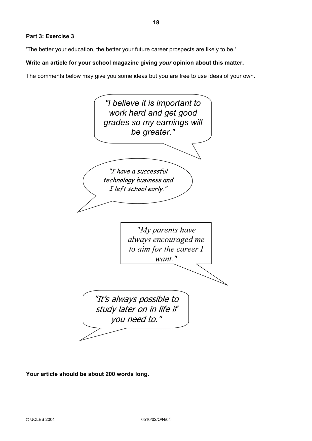 Cambridge IGCSE English - Second Language (oral endorsement) 0510 2004 Oct/Nov Paper 2 · Variant 1 question paper, page 18 of 20