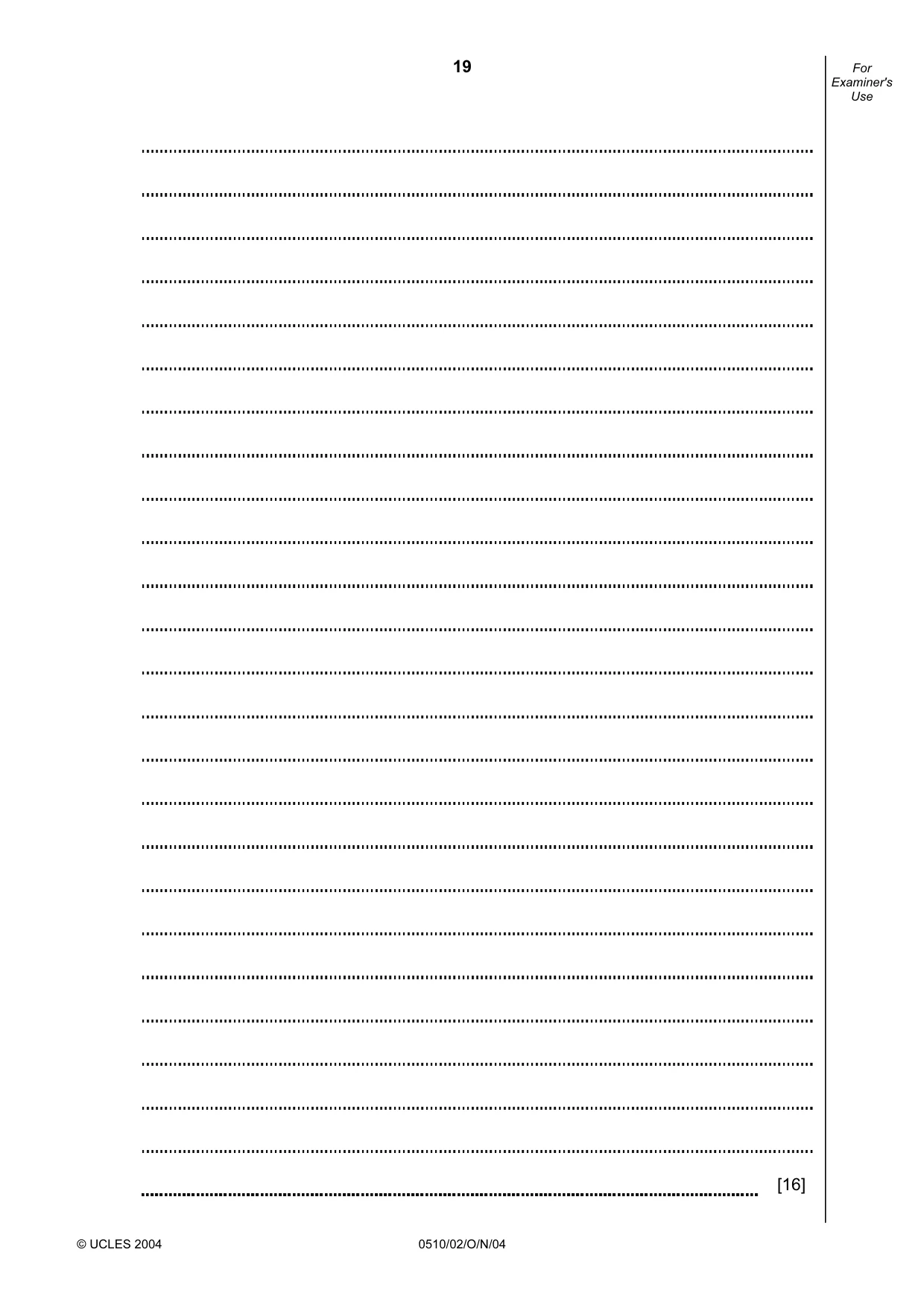 Cambridge IGCSE English - Second Language (oral endorsement) 0510 2004 Oct/Nov Paper 2 · Variant 1 question paper, page 19 of 20