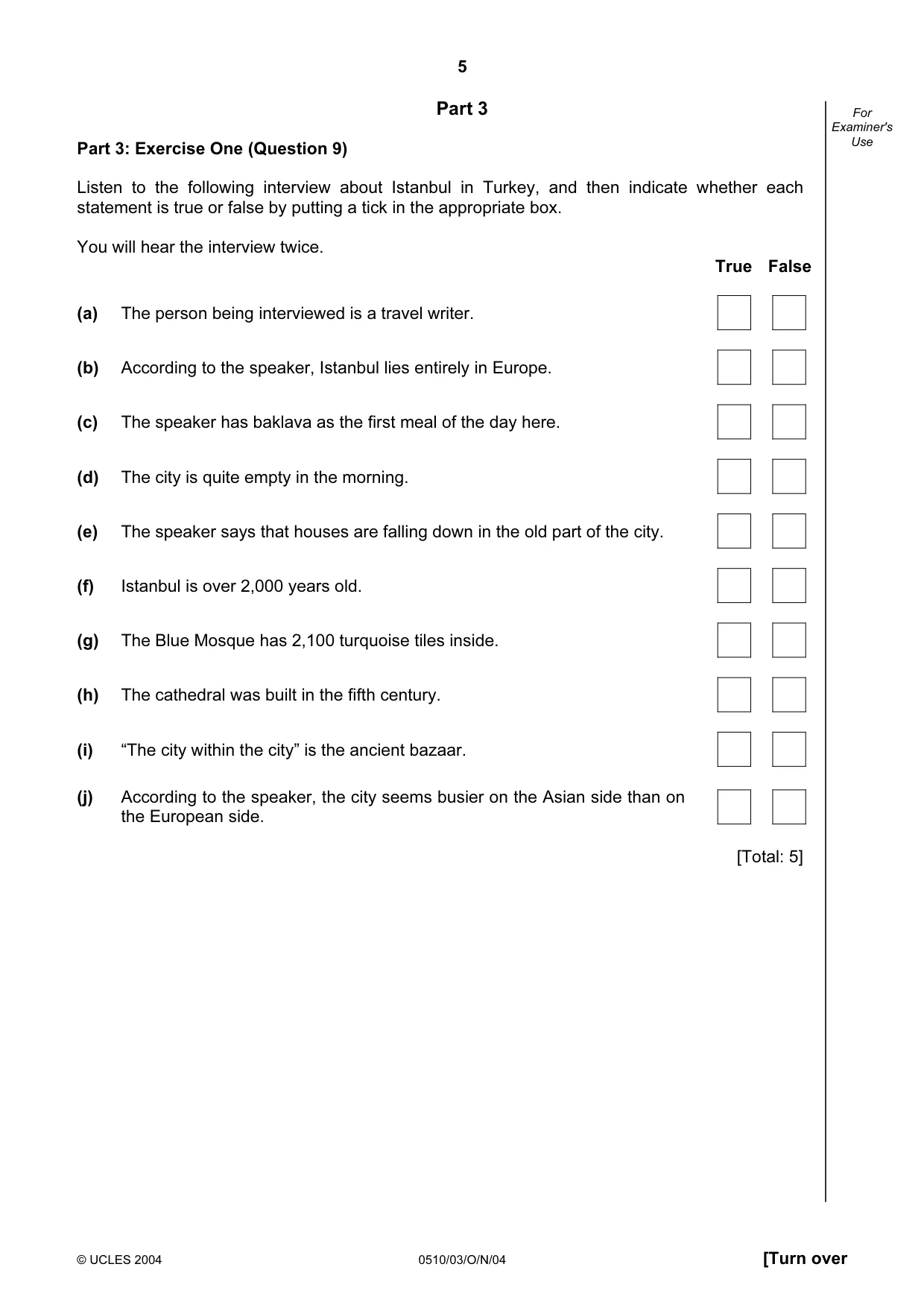 Cambridge IGCSE English - Second Language (oral endorsement) 0510 2004 Oct/Nov Paper 3 · Variant 1 question paper, page 5 of 8