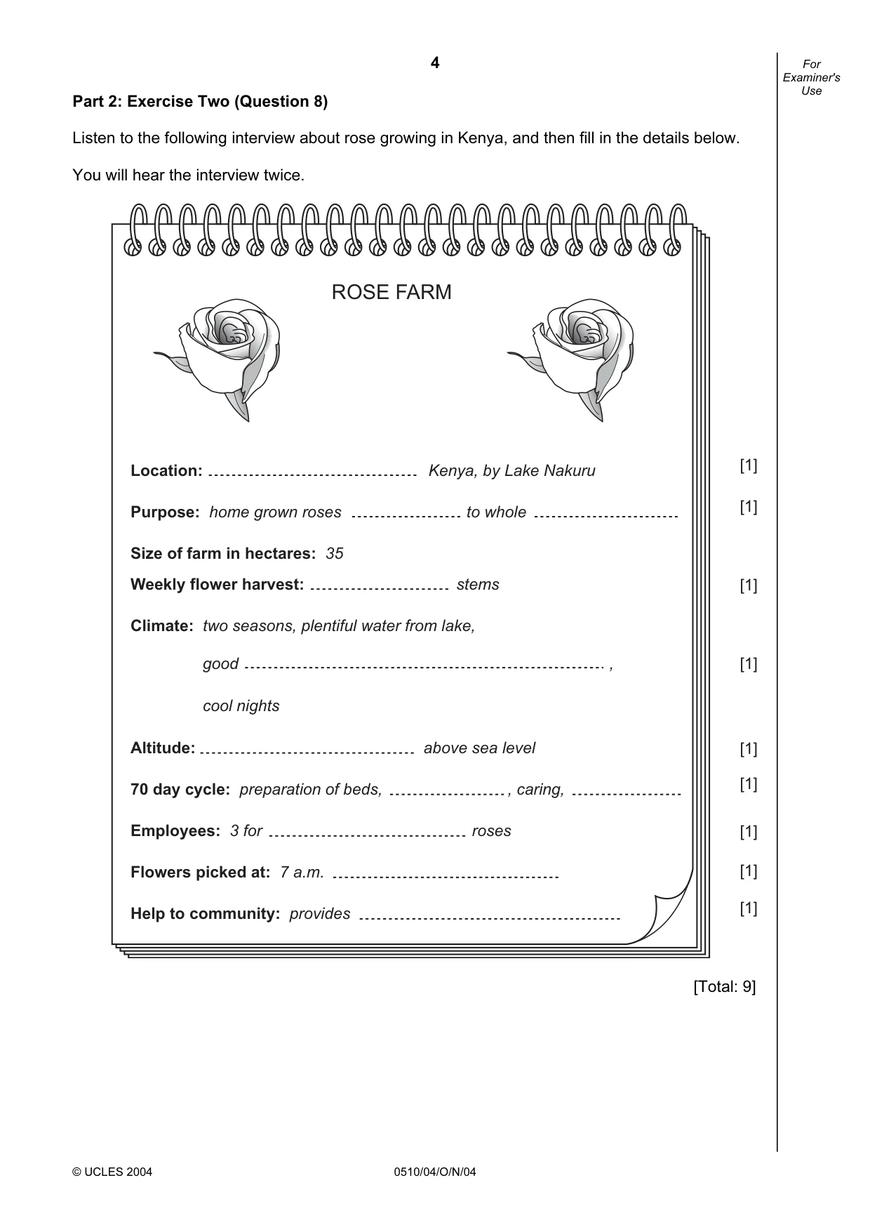 Cambridge IGCSE English - Second Language (oral endorsement) 0510 2004 Oct/Nov Paper 4 · Variant 1 question paper, page 4 of 8