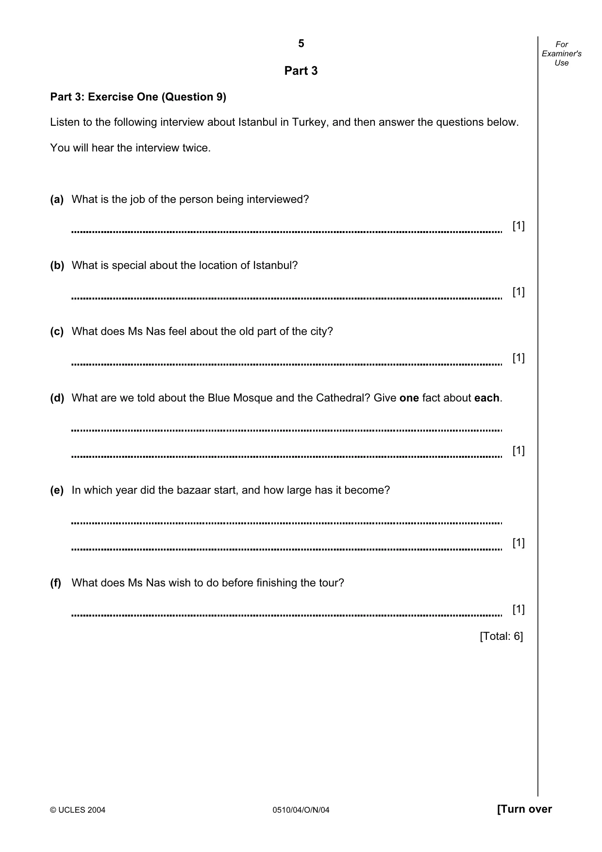 Cambridge IGCSE English - Second Language (oral endorsement) 0510 2004 Oct/Nov Paper 4 · Variant 1 question paper, page 5 of 8
