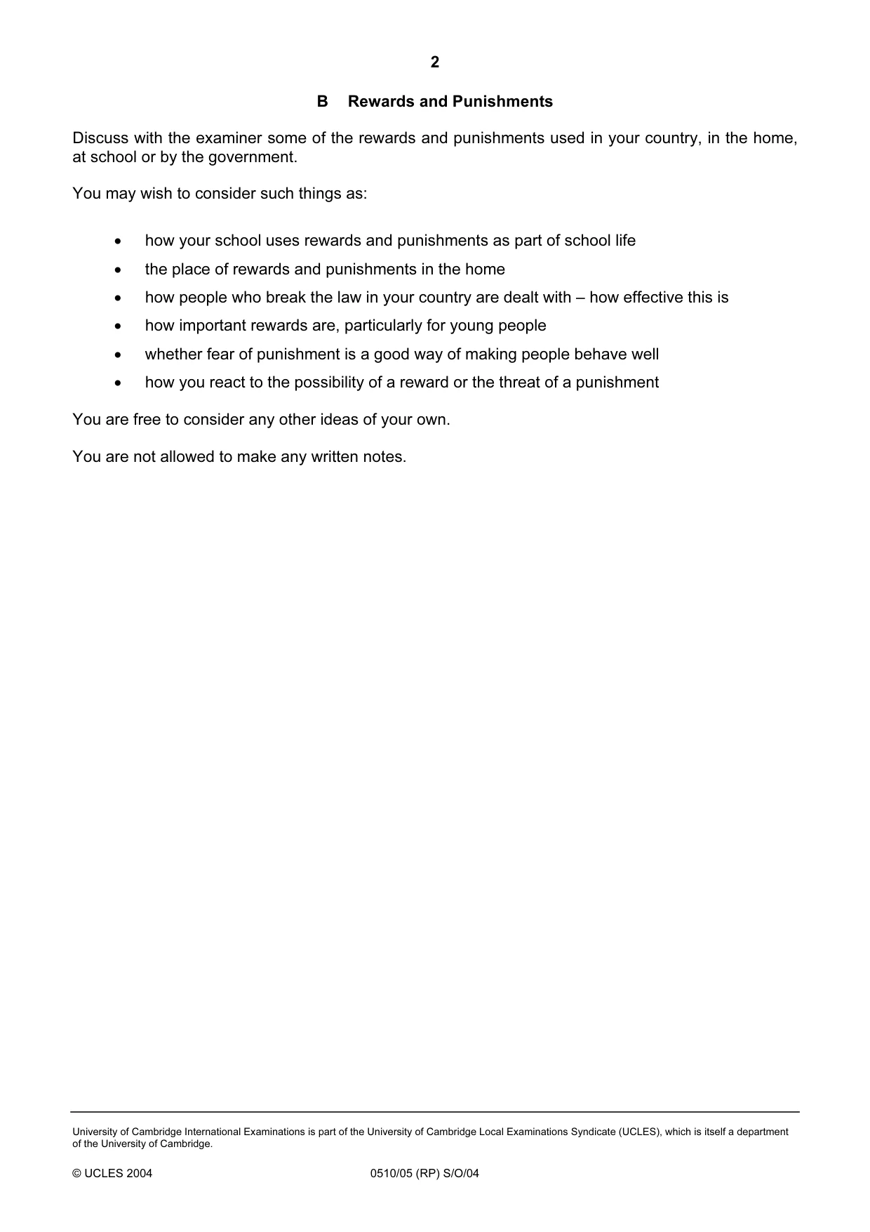 Cambridge IGCSE English - Second Language (oral endorsement) 0510 2004 Oct/Nov Paper 5 · Variant 1 question paper, page 4 of 10